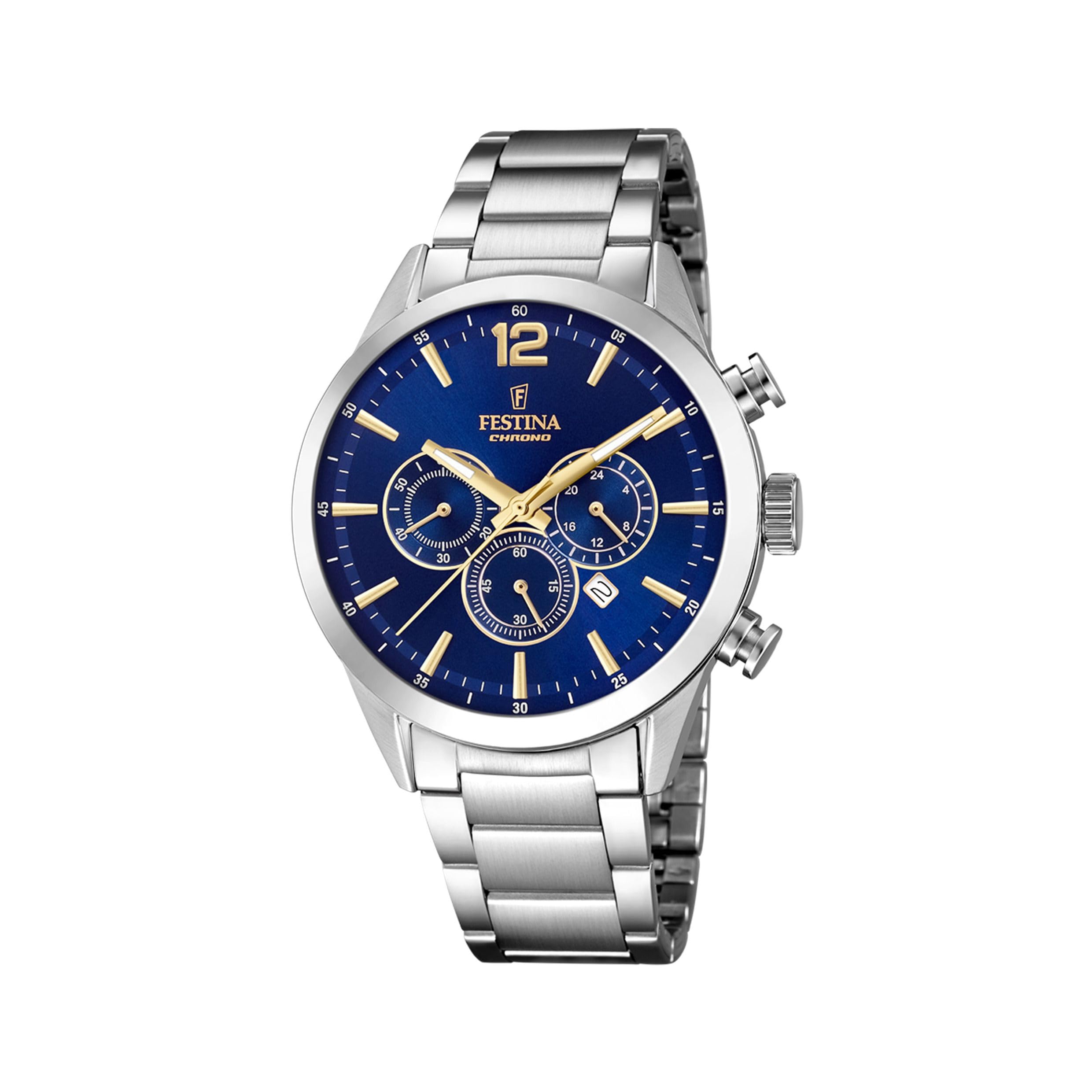 Festina Reloj Hombre Analógico de Acero Inoxidable 316l - Movimiento de Cuarzo - Cronógrafo - Calendario - Cristal Mineral Resistente - Resistente al Agua 5 ATM Casual F20343/​2 Timeless Chronograph