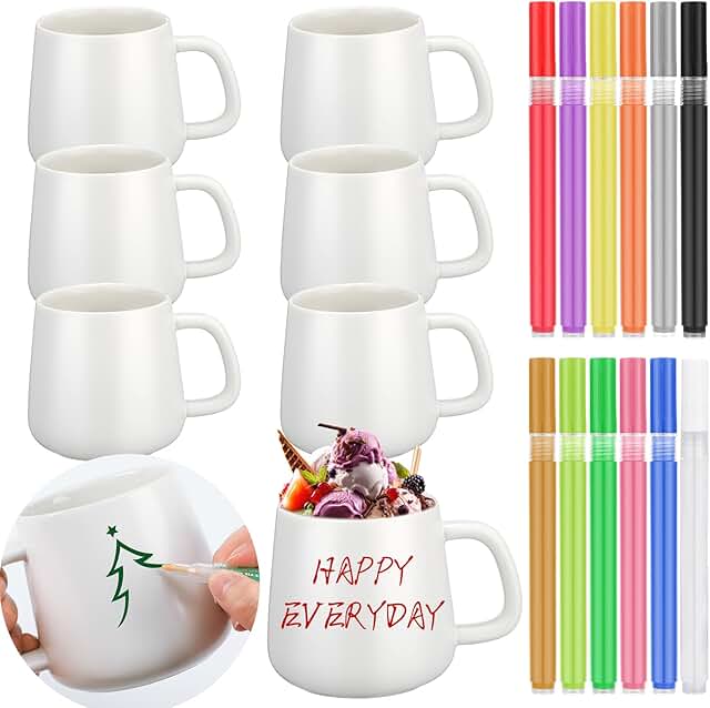Mifoci 18 Pcs Make Your Own Mug Painted Ceramic Mugs to Paint Kit You Ca...