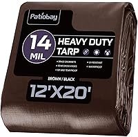 Patiobay 12x20FT Heavy Duty 14 Mil Tarp - Waterproof UV Resistant with Grommets Every 24", Reinforced Edges for Pool, Camp, Outdoor Cover