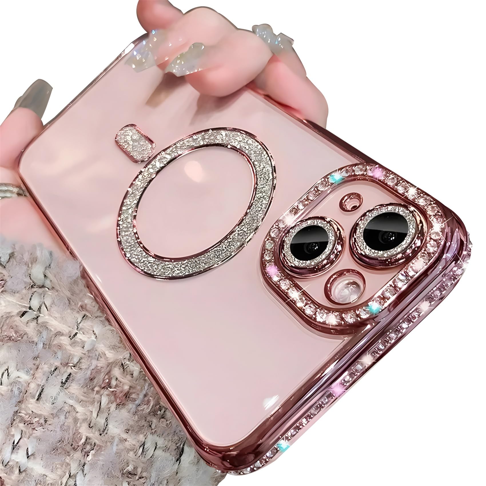 Lafunda Cover Glitter Compatibile con iPhone 14 Pro Cover per Ragazze, Custodia Lucida con Diamanti, 3D Bling Cristallo Case per iPhone 14 Pro-Rosa