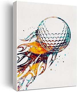 Golf Ball Watercolor Poster Canvas Wall Art for Home Office - Golf Sports Canvas Print Wall Art Painting Ready to Hang Golfer Sports Lovers Gifts - Easel & Hanging Hook 12x15 Inch
