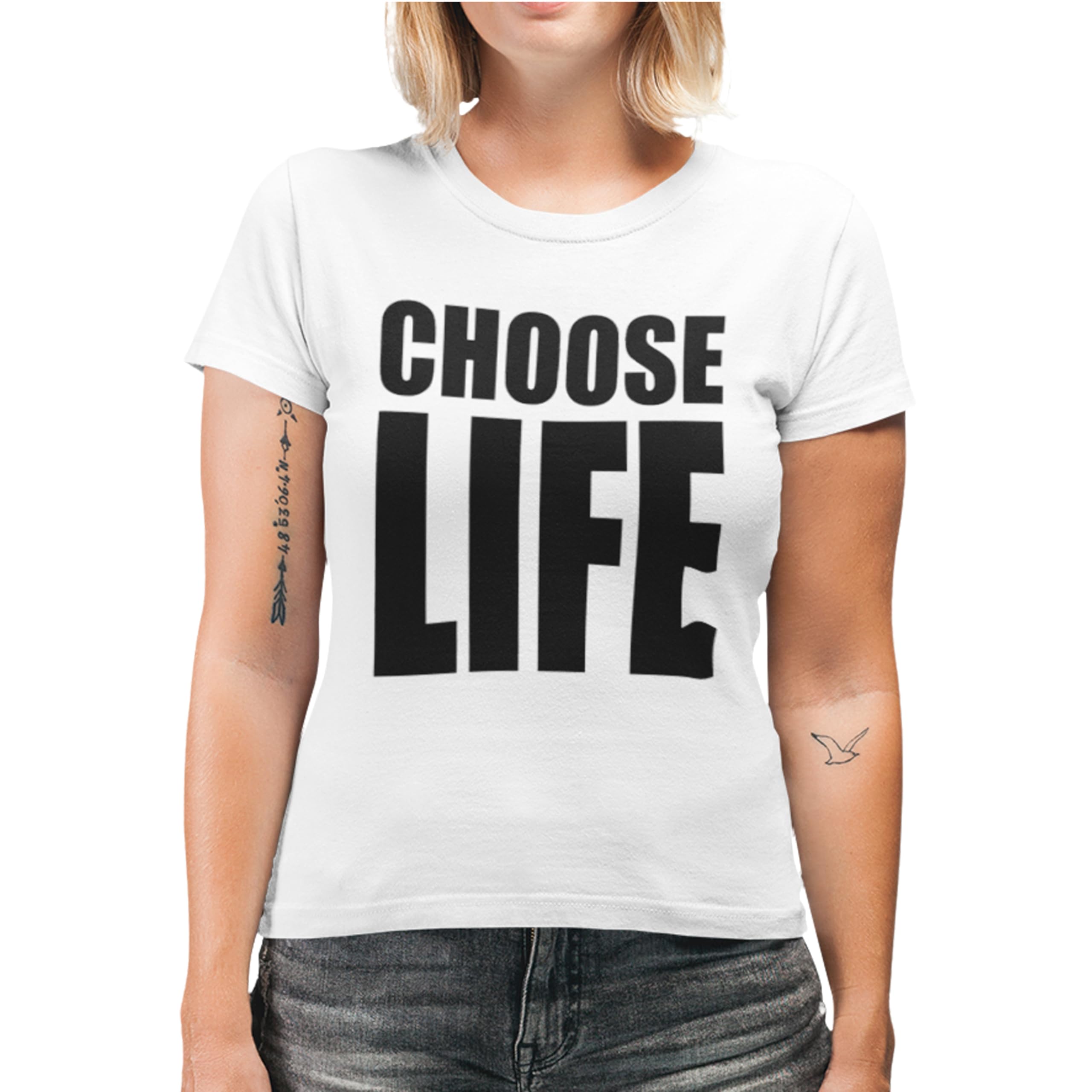 Tribal T-Shirts Womens Choose Life T-Shirt (Medium) White