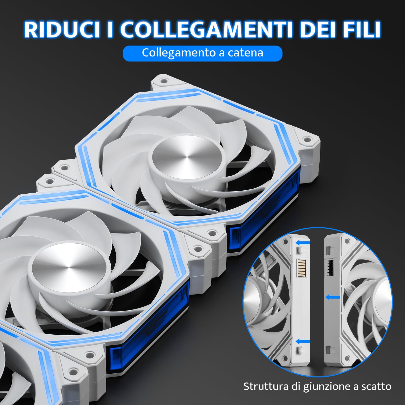 darkFlash INF34 Ventola per PC da 120 mm, con catena a margherita, raffreddamento fino a 2000 giri/min, PWM a 4 pin, ventola per computer di raffreddamento ARGB, confezione da 3 (inversa, bianca)