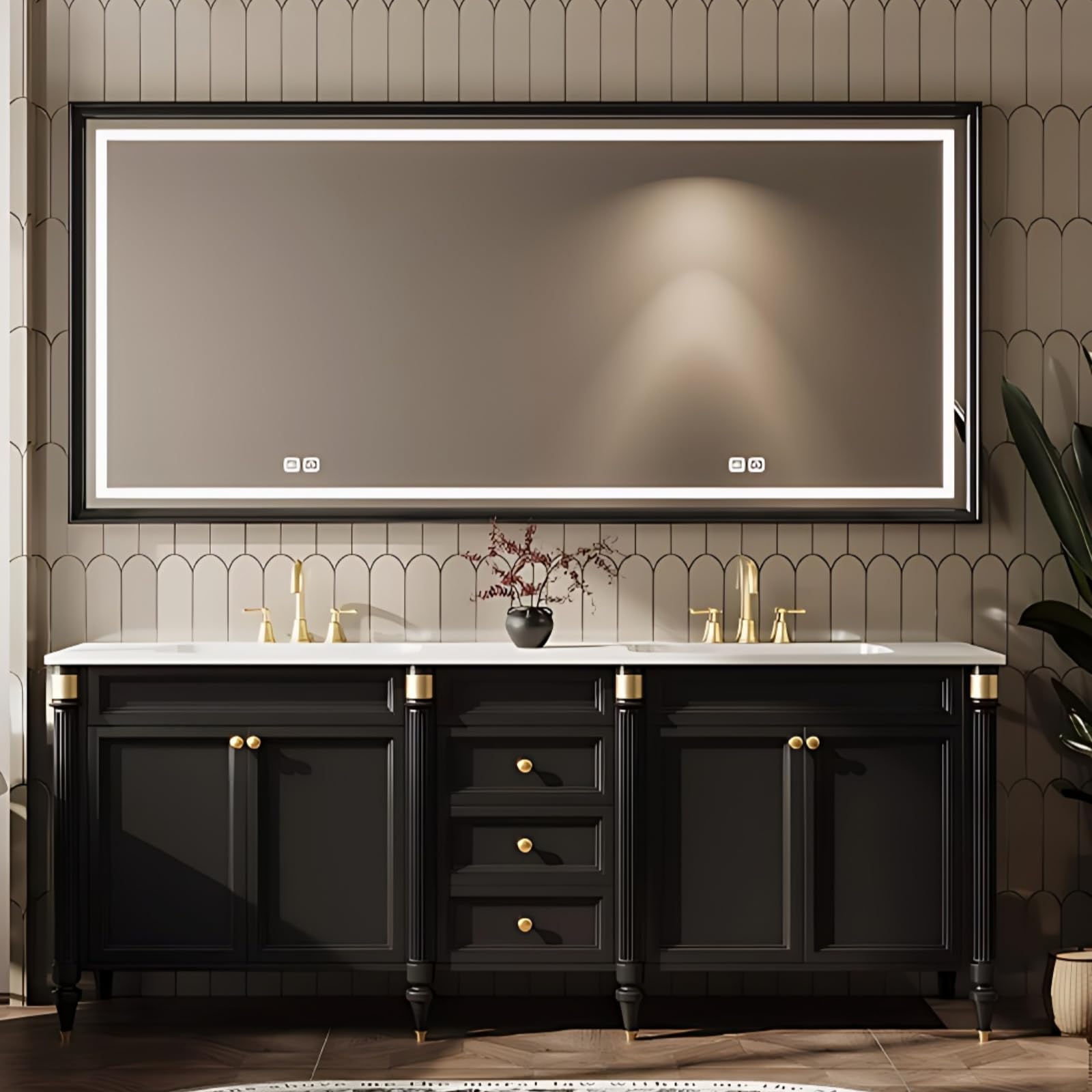 TIZAZO 70IN Bathroom Vanities with Double Sink - LED Mirror and Defogging Function, Double Sink Bathroom Vanity, Cabinets with Large Capacity,