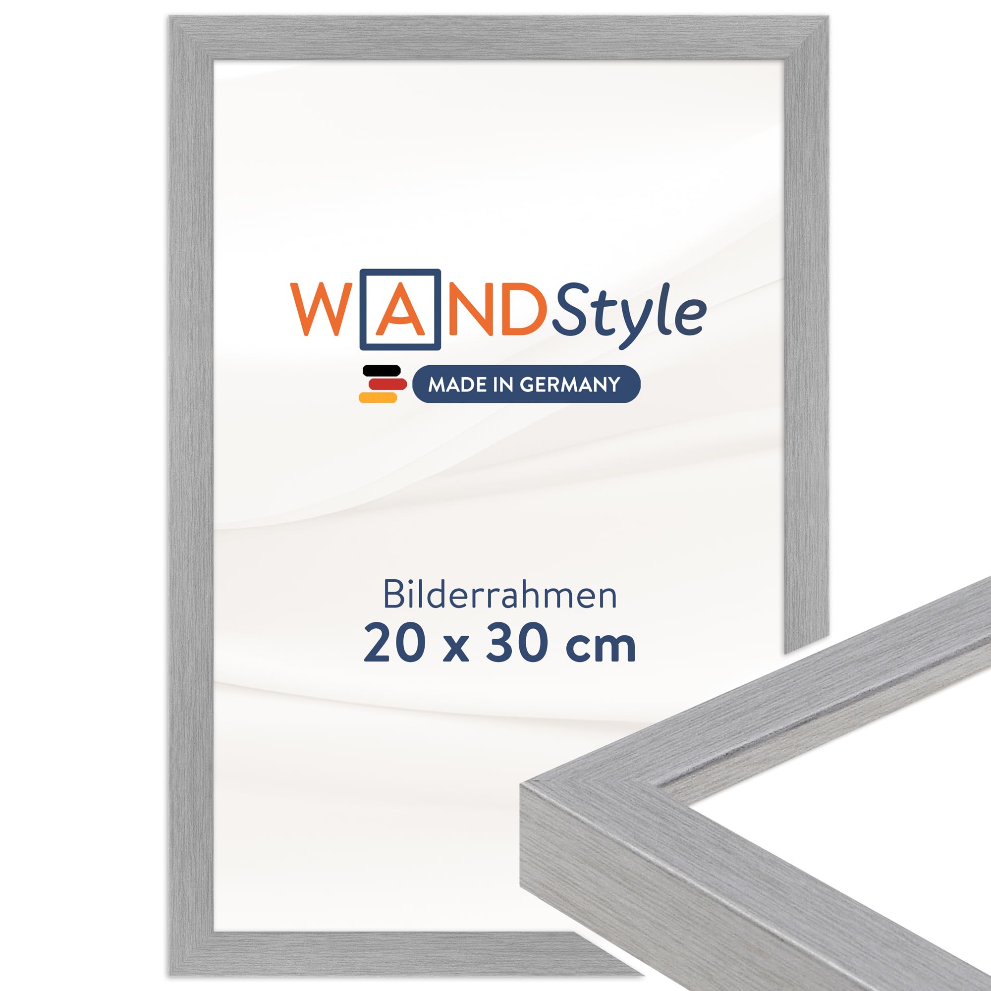 WANDStyle Bilderrahmen 20x30 Silber, moderner Bilderrahmen Holz 20x30 cm