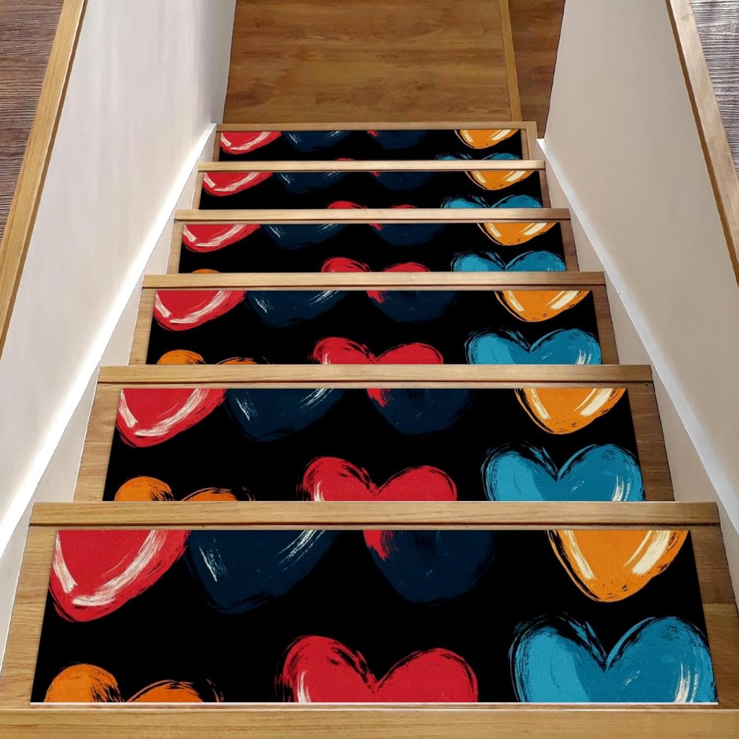 Self Adhesive Residue Free Machine Washable Reusable Stair Treads Non Slip Steps Abstract Patterns with Hearts Pattern (3) Stair Runner Indoor – 15 Pack 30″X8″ Anti Slip Mats