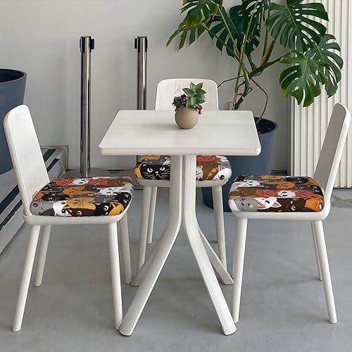 Miniatura 4 de Fundas de asiento cuadradas coloridas y divertidas para sillas de comedor con diseño de gatos y gatitos, cuatro piezas, funda de cojín elástica