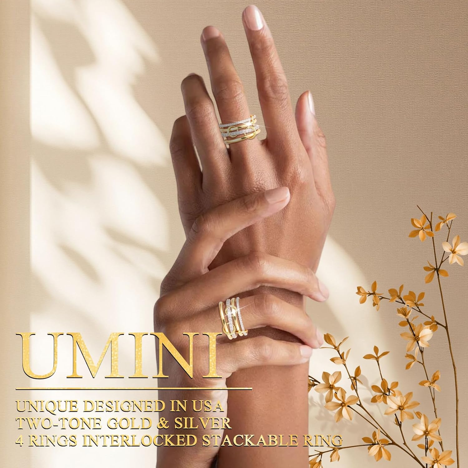 18K Gold plated Stackable Rings For Women Silver And Gold Stackable Ring Set Cubic Zircon Mixed Metal Rings For Engagement Wedding Birthday Valentine's Day Mother's Day Gift - Image 4