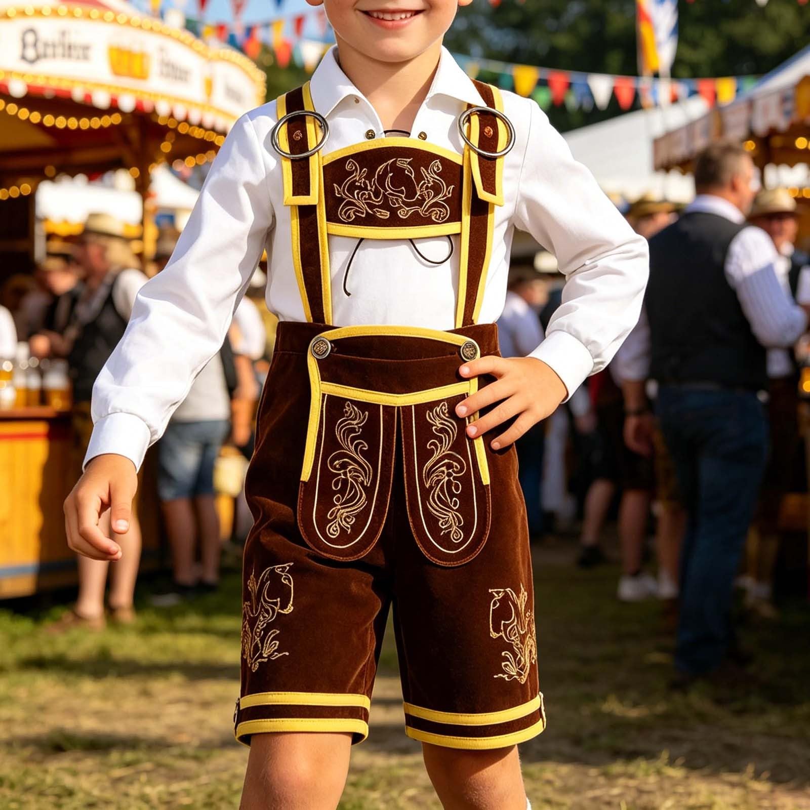 Generisch Latzhose Kinder Trachtenhose Kinder Jungen, Traditionelles Deutsches Oktoberfest-HosenträGer-Bier-Ledermoden-Outfit FüR Trachtenfest Oktoberfest Volksfest