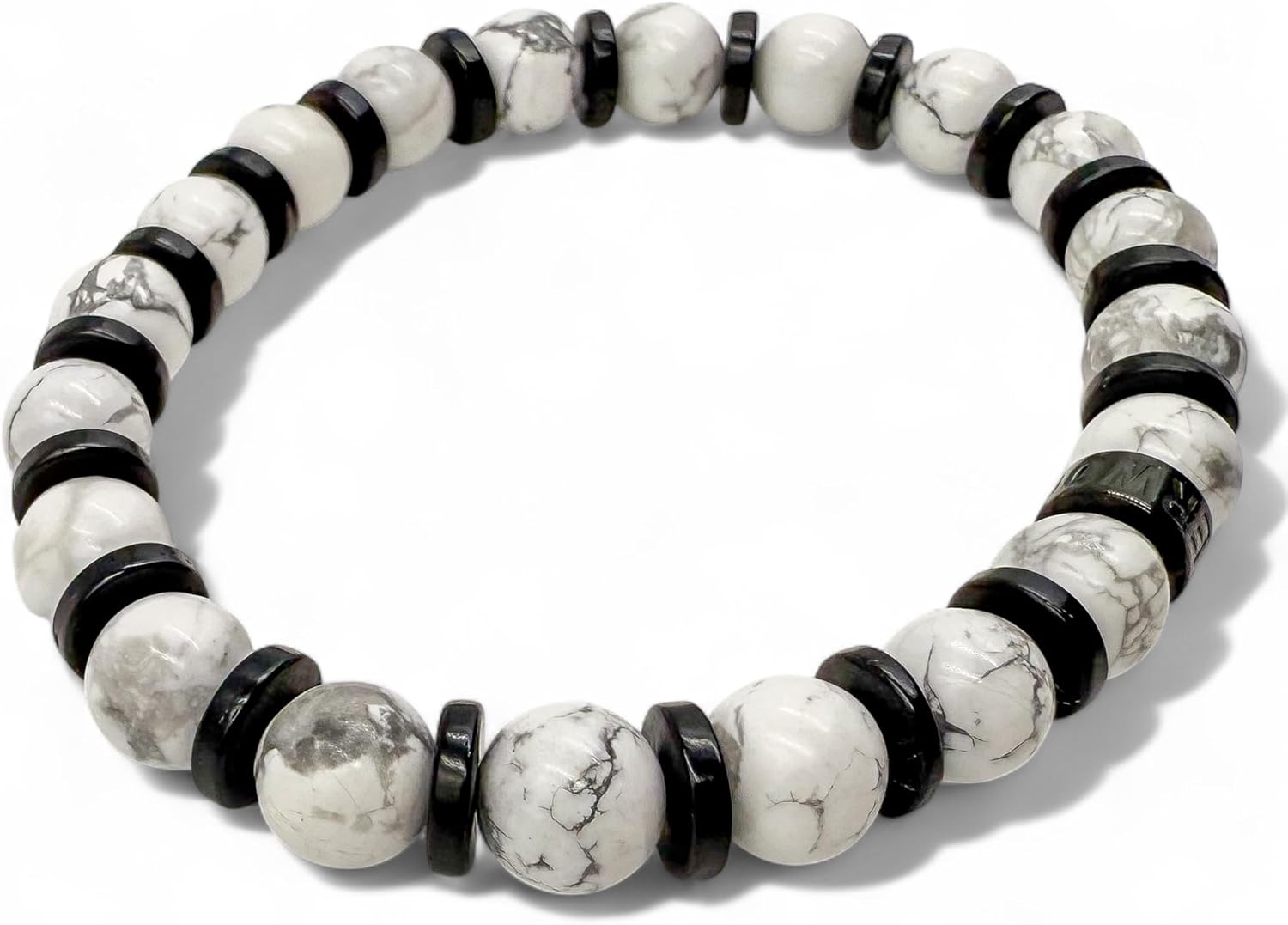 Rugged Gemstone Beaded Bracelet for Men - Wood Beads with Black Stainless Steel Spacer - Handmade Stretch Bracelet Gift for Him - Handcrafted by Everwood Original