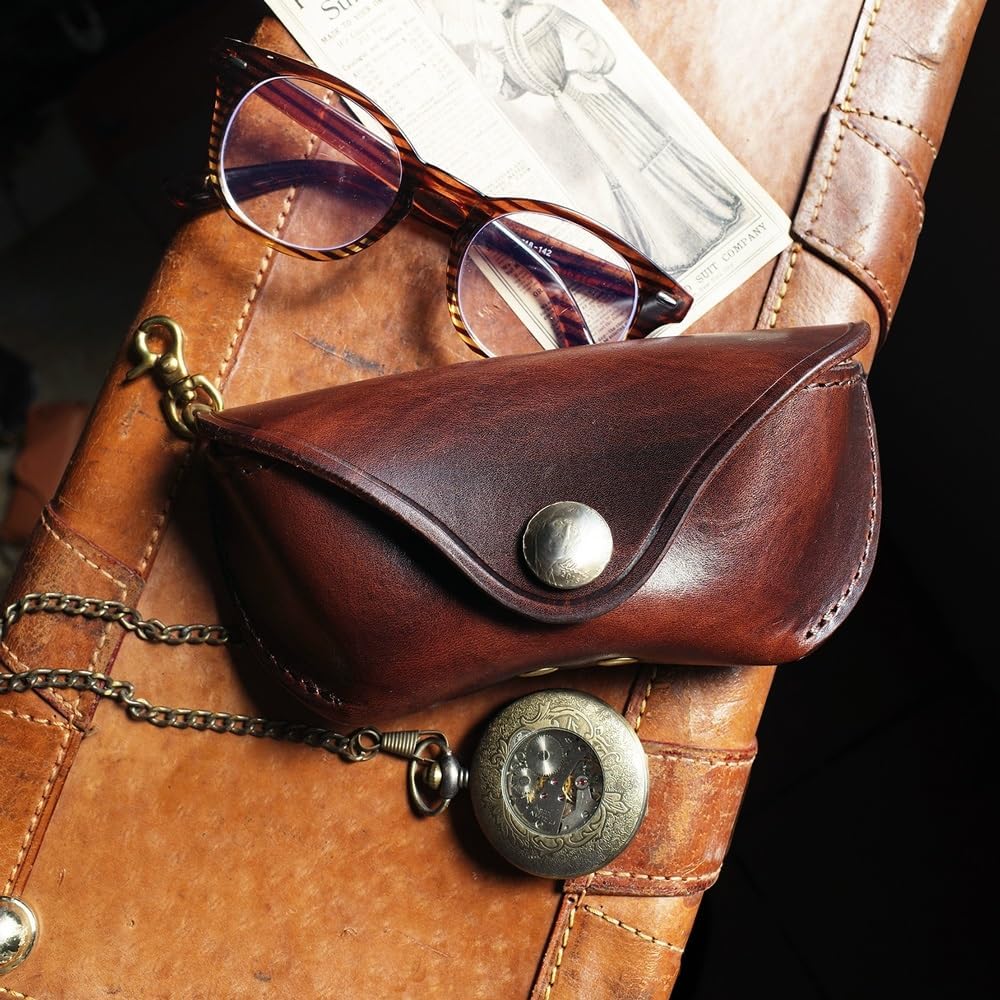 Handmade Sunglass Case, Leather Eyeglass Case for Men and Women, Genuine Leather Glasses Case Sunglasses Pouch Eyeglass Case(Brown)