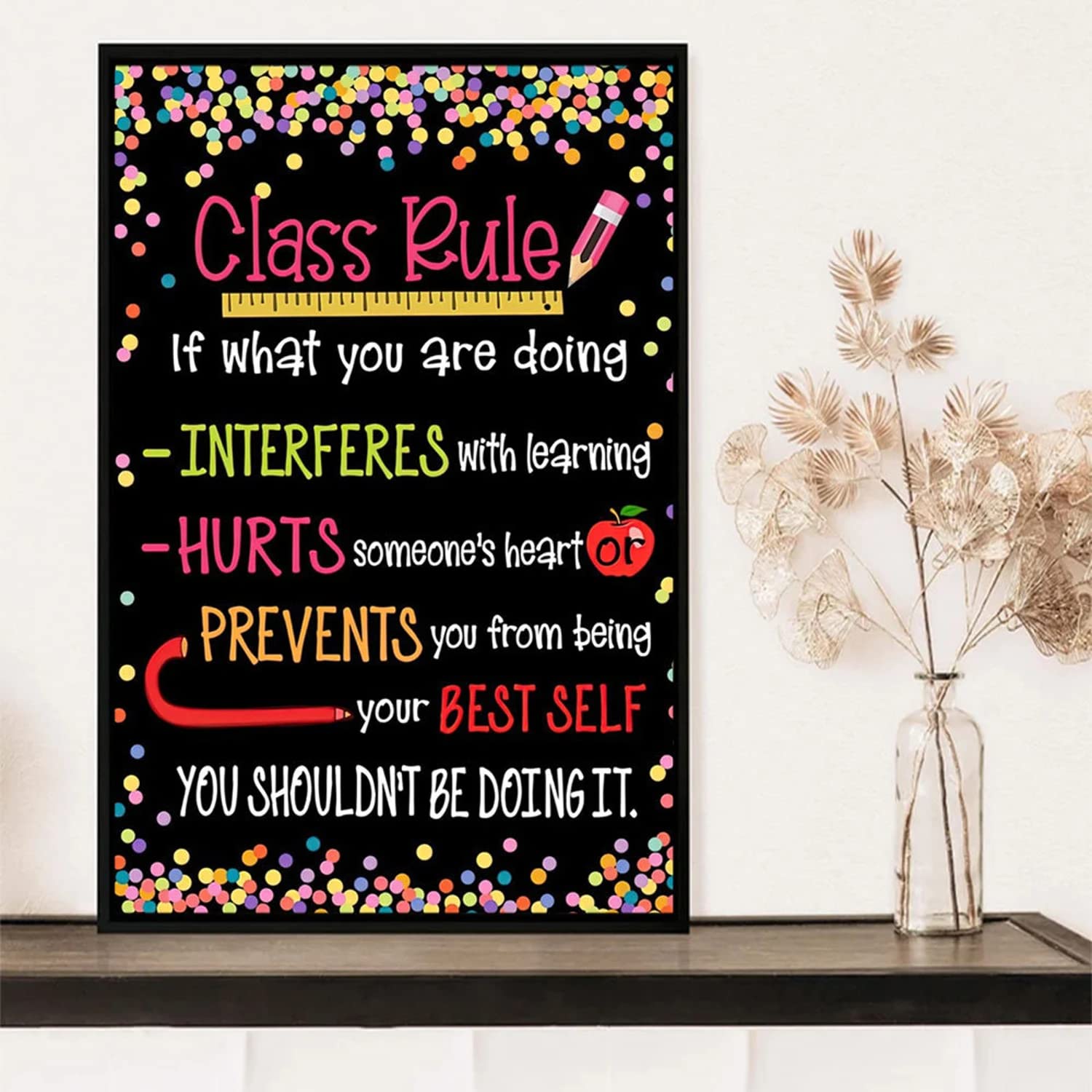Redleaf Class Rules If What You Are Doing Interferes With Learning Framed Canvas, Unframed Poster, Classroom Rules Canvas, Classroom Wall Art (Multi 1)