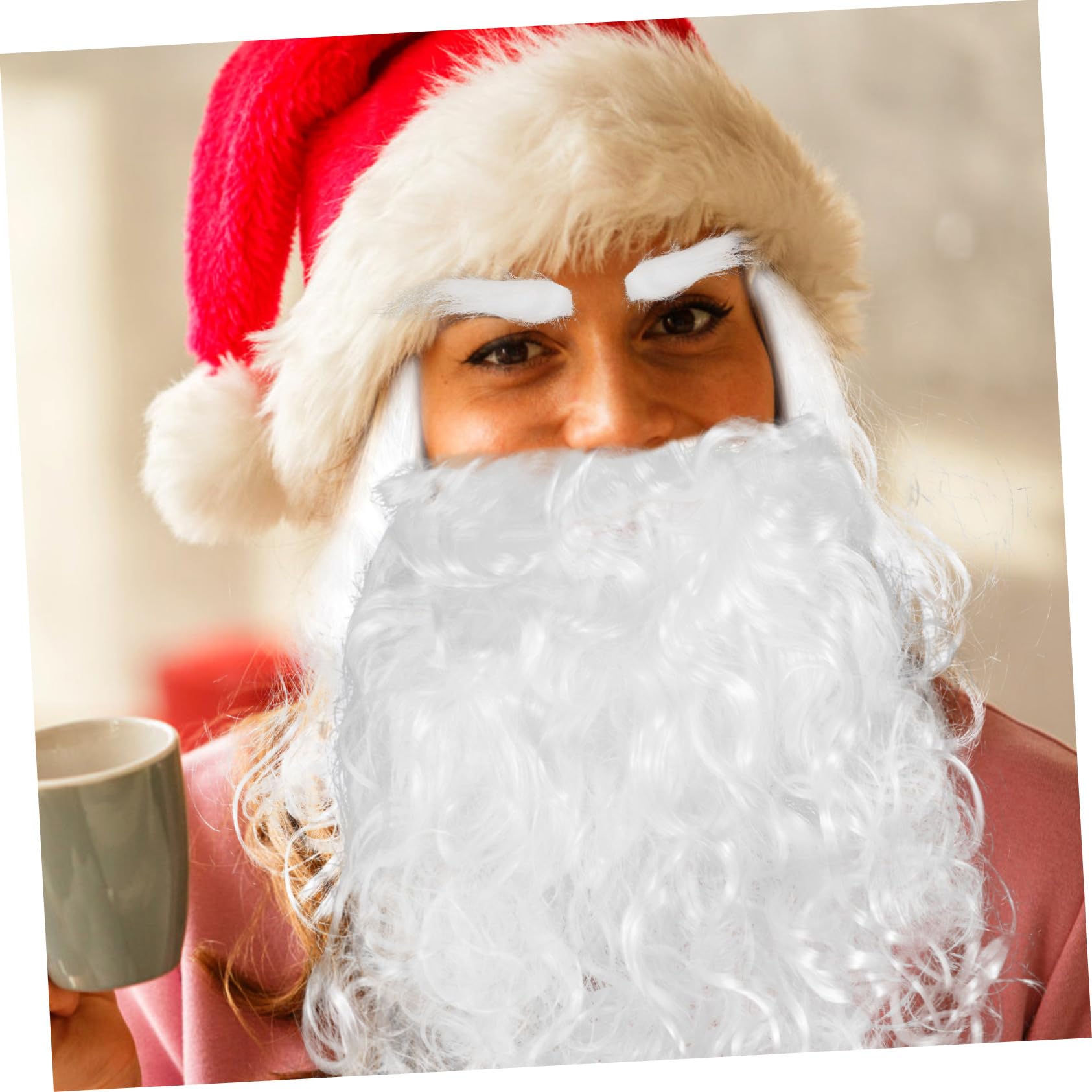 Santa Claus Biały Cosplay z Długą Sztuczną Brodą Brwiami i Peruką Bezpieczny Materiał Komplet Przyjęcia i Halloween