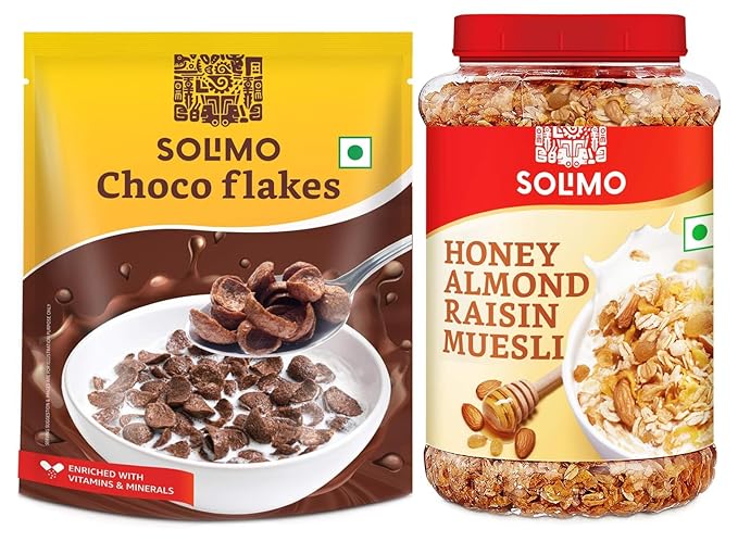 Amazon Brand Solimo - Honey and Raisin Muesli 1kg & Amazon Brand - Solimo Amazon Brand - Chocos 1.2 kg