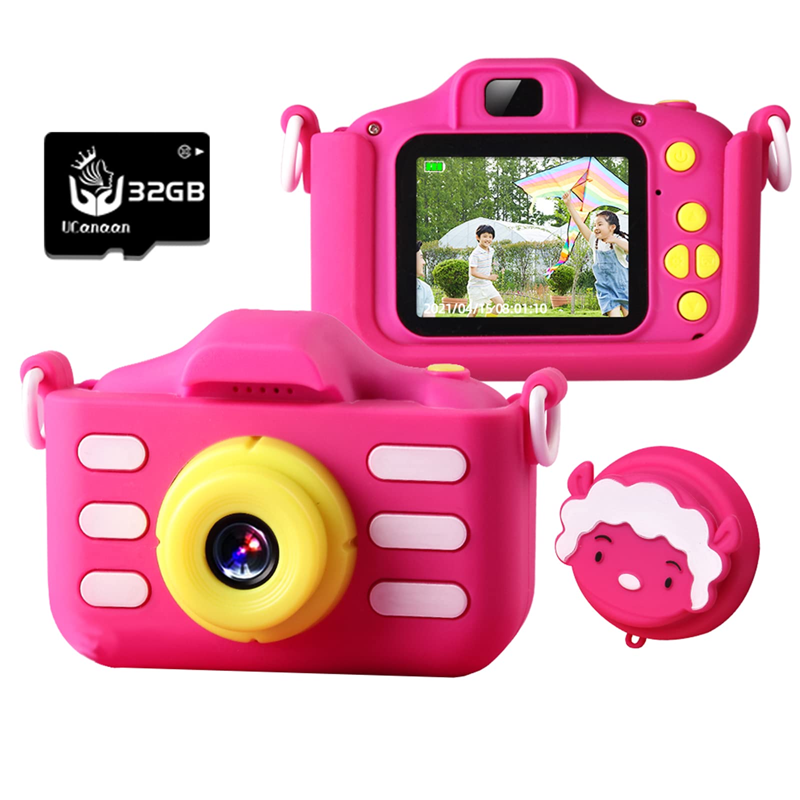 Artenjoyfine Kids Camera for Girls Boys, Birthday Gifts for Girls, HD Video Digital Camera Portable Gifts for Toddlers, Selfie Portable Children's Toy Camera(32 GB SD Card-Rose)