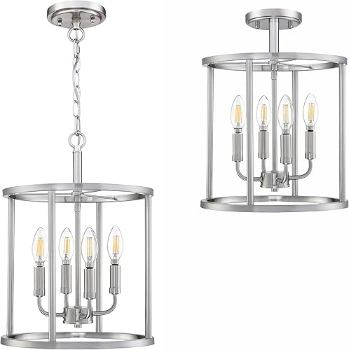 Miniatura 7 de Doraimi Lighting Lámpara colgante de 3 luces con acabado de níquel cepillado, lámpara geométrica de cadena ajustable, jaula de metal, iluminación