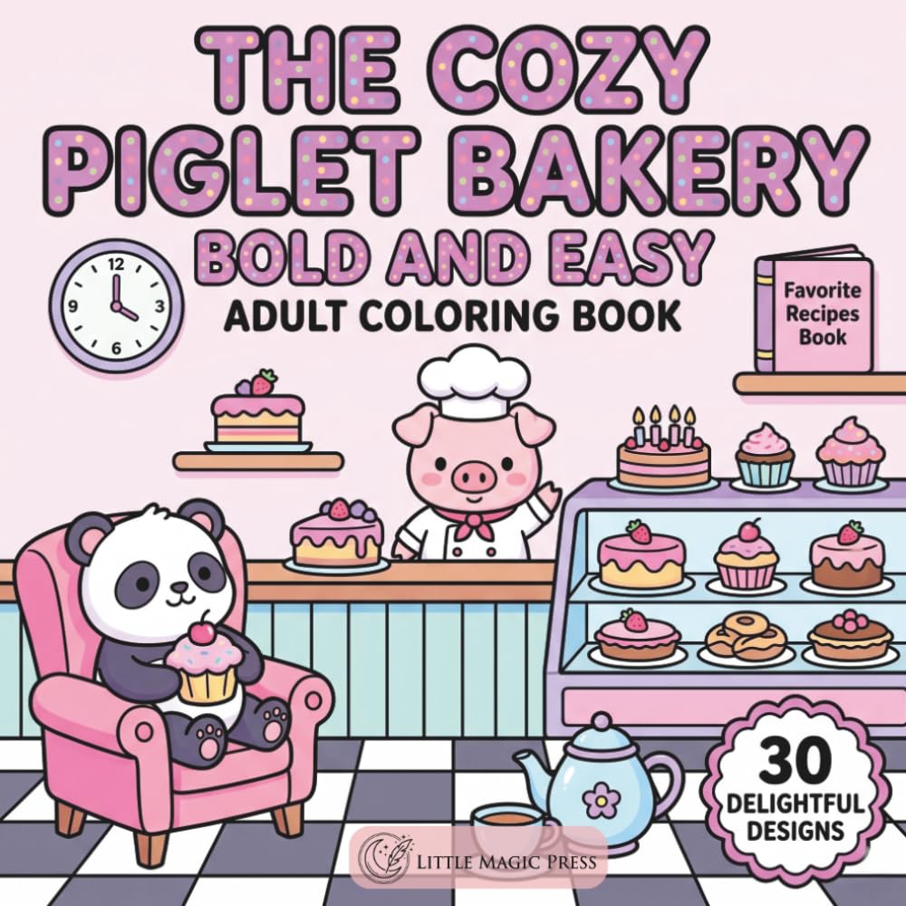 The Cozy Piglet Bakery: 30 Simple and Adorable Bakery Scenes for Adults and Teens