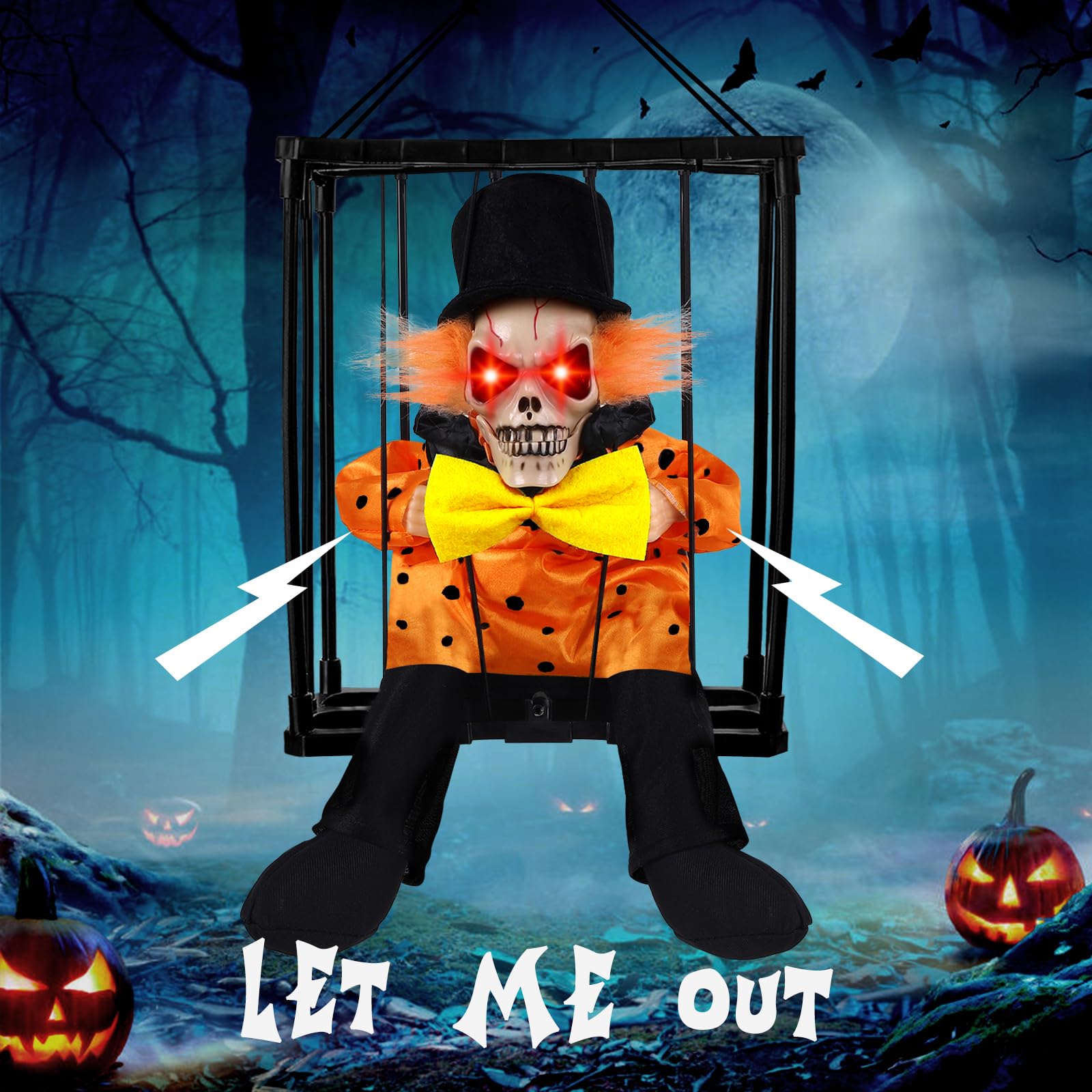 Animated Halloween Decoration, Animated Skull Ghost Hanging Decoration Prop with Spooky Sound Sound & Touch Activated Sensor Prisoner Haunted House Decor for Home Indoor Outdoor Decoration