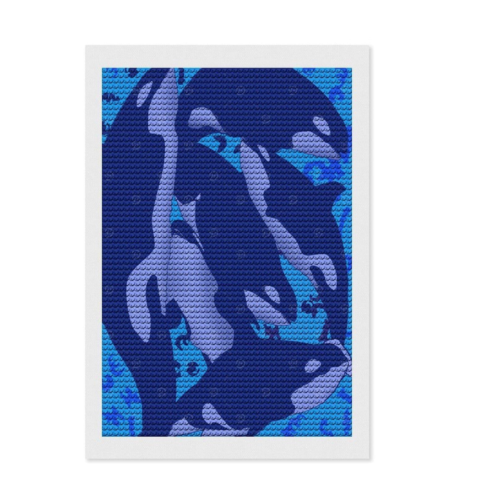 Junmoney Killer Whale Diamond Painting Kit 8"x12", Mindful Craft Activity, Neat Printed Canvas, Modern Decor, Gift Idea, Adhesive Canvas