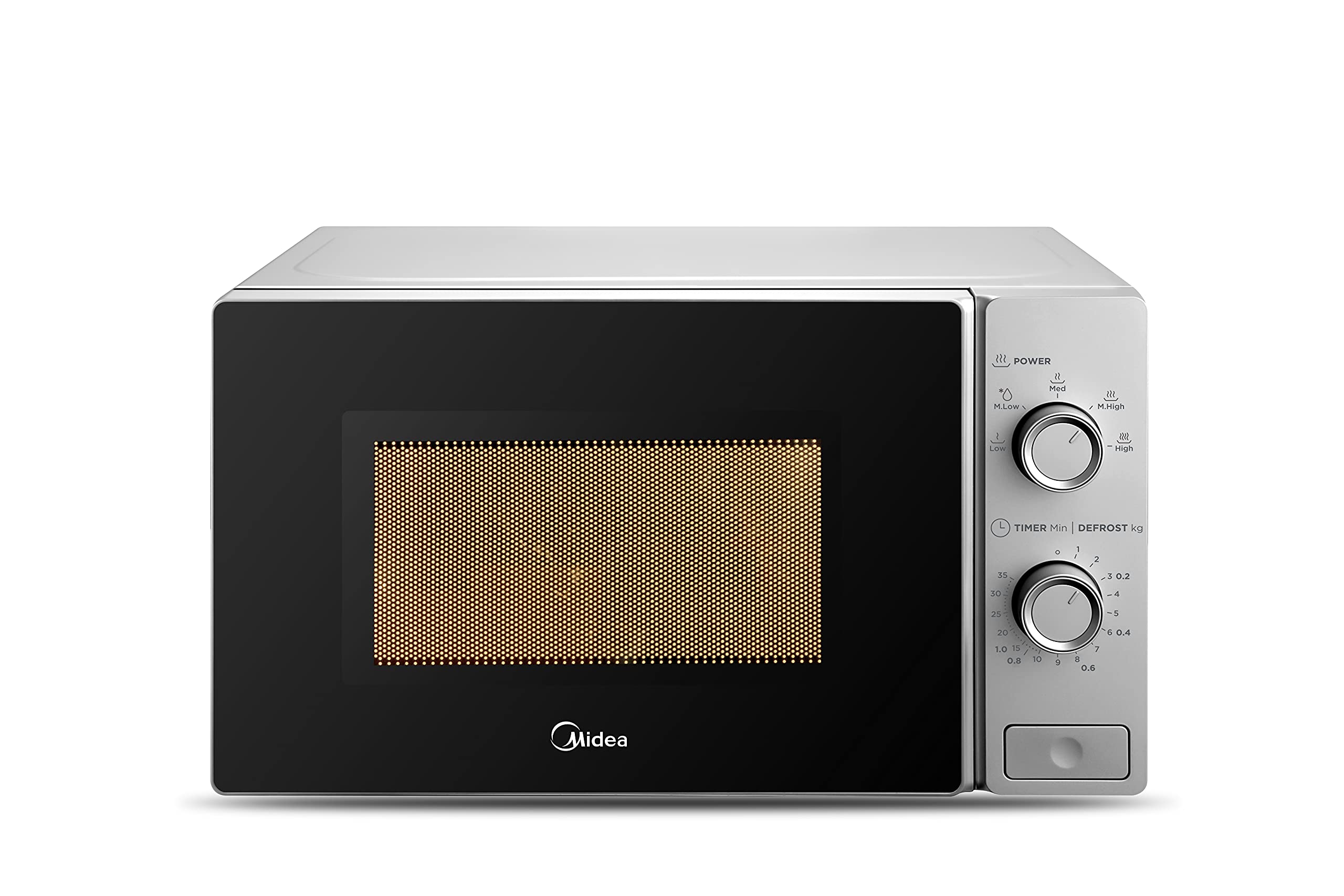 Midea Mikrowelle 20 l – 700 W – 5 Leistungsstufen – Auftauen nach Zeit oder Gewicht – schwarzes Glas mit Edelstahlrahmen – Element MCM208MMSP