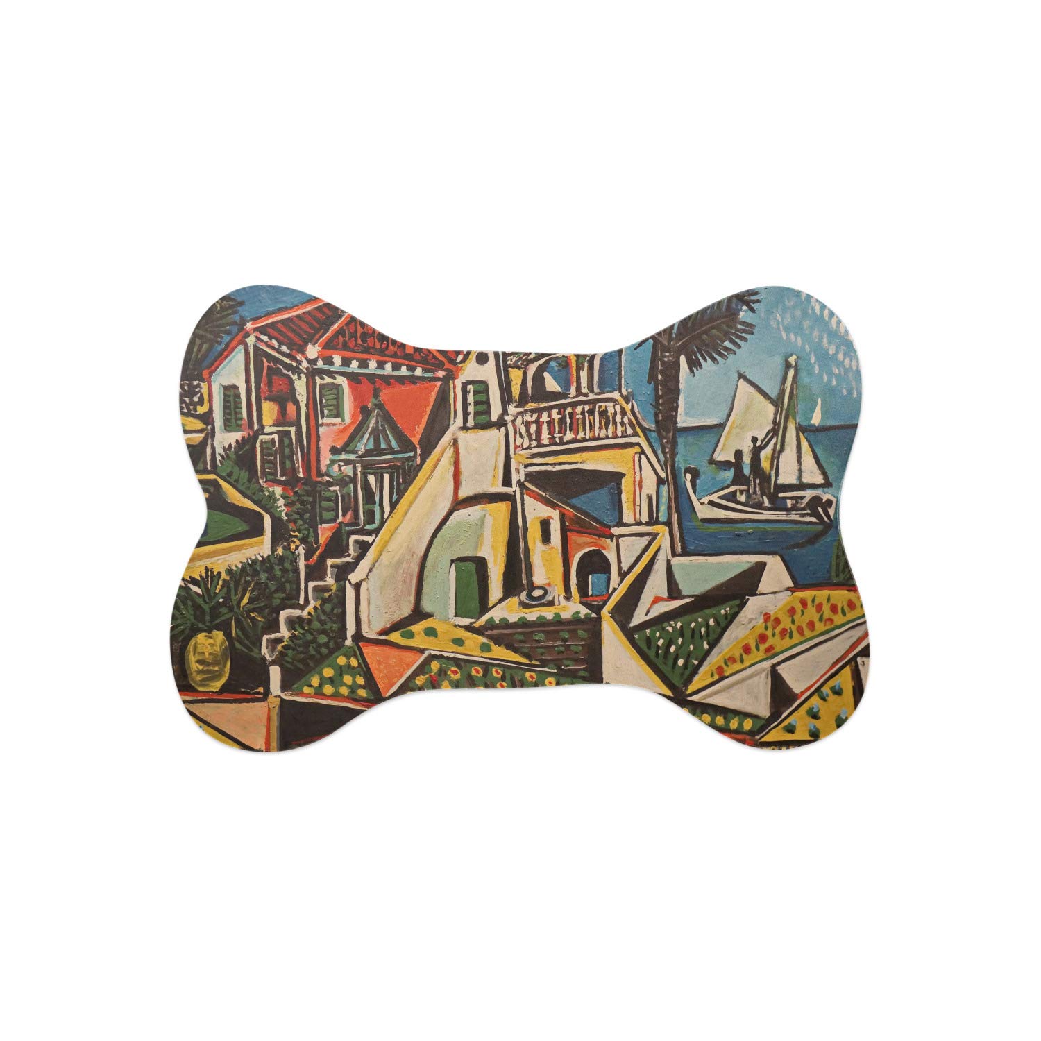 YouCustomizeIt Mediterranean Landscape by Pablo Picasso Bone Shaped Dog Food Mat (Small)