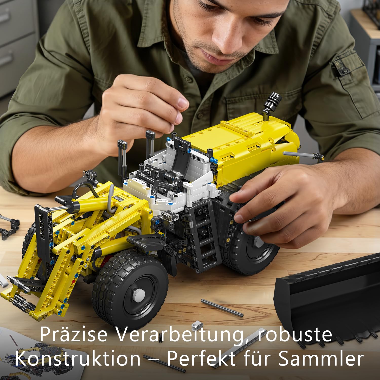 Mould King 17026 Technik Radlader L550 mit Pneumatik & Motor, RC Baustellenfahrzeug Bausteine, Ferngesteuerter Bagger Loader, 1803 Teile, für Erwachsene