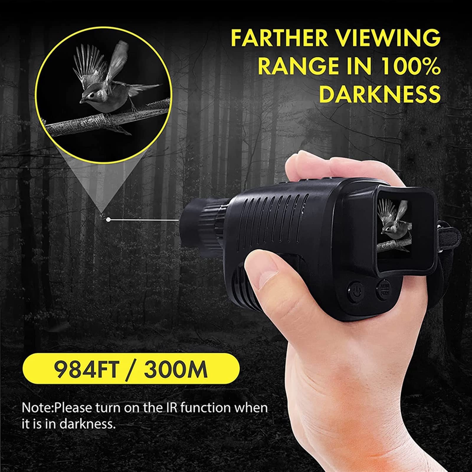 Urządzenie noktowizyjne， Monokularowy noktowizor 1080P HD na podczerwień 5x cyfrowy teleskop z zoomem zewnątrz dzień noc podwójne zastosowanie 100% ciemność 300m