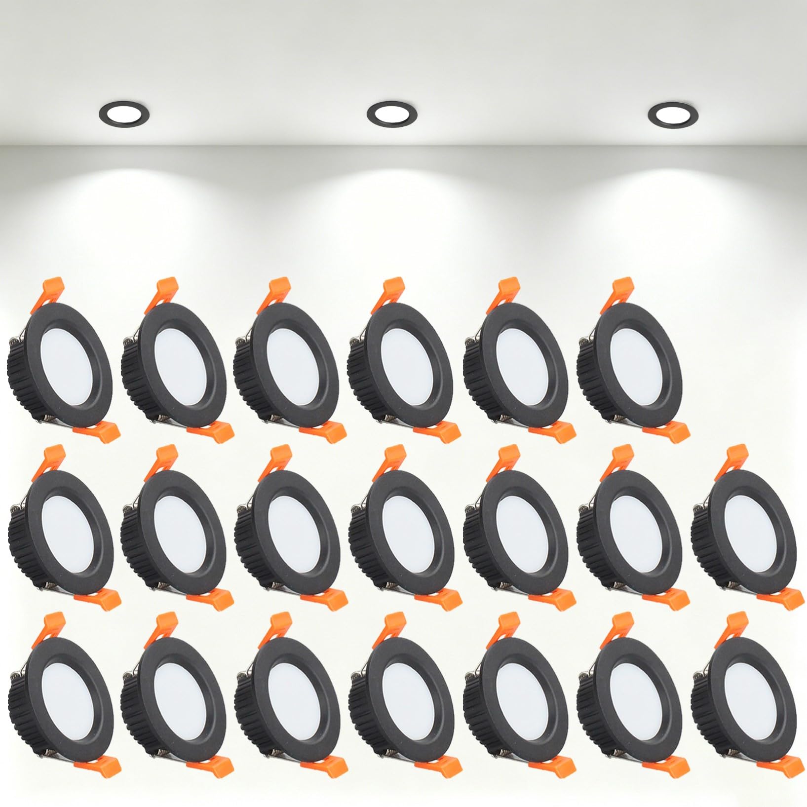 VOGHMOLD 3W Ultra Slim LED Downlight Recessed Ceiling Light 2 inch, 6000K Spot Lights Black Aluminum Trim, Cut Φ50-55mm, AC110-240V Panel Lighting for Office Hallway Closet, 20 Pack