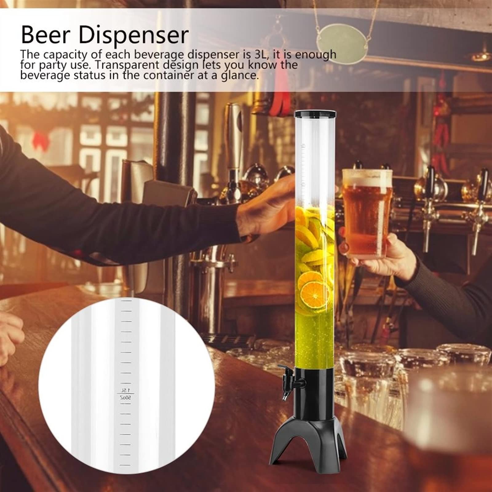 Distributeur de Boissons 3L tour de bière pression distributeur de boissons robinet de bière Tube de glace amovible tour de robinet de bière à trois pieds Barware distributeur de bière Tireuse a Biere