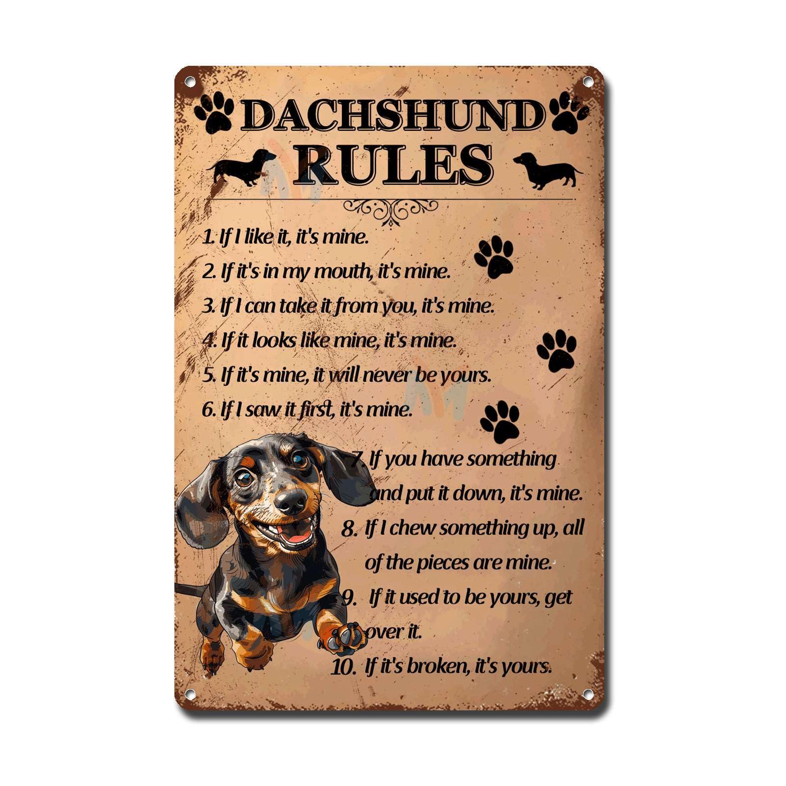 Ymyoo Dachshund Metal Sign Tin Sign Vintage Wall Art Rules Metal Signs Vintage For Restaurant 12×16 Inches