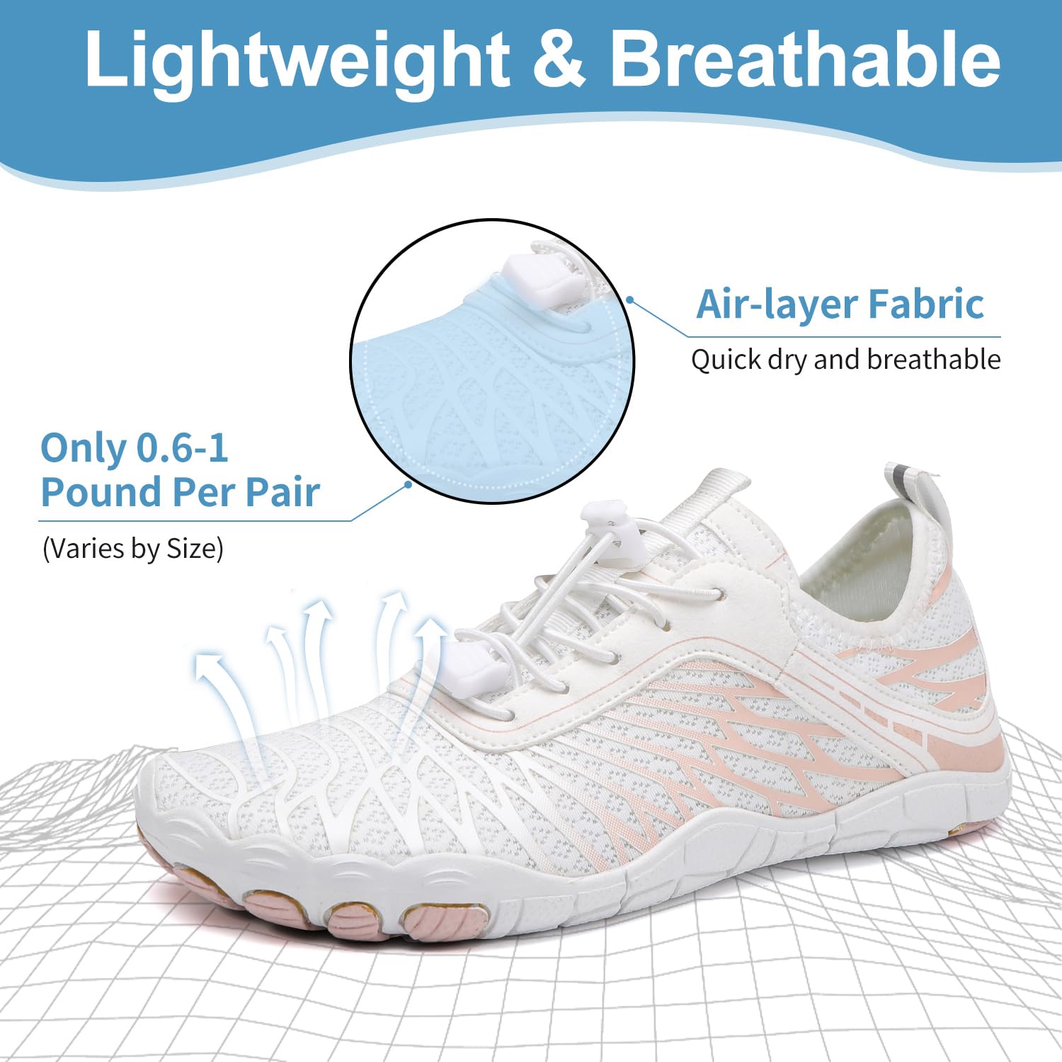 zasqiz Barefoot Shoes Womens Mens Minimalist Breathable Non-Slip Wide Toe Quick Dry Water Hiking Walking Shoes Athletic Footwear, B White 42