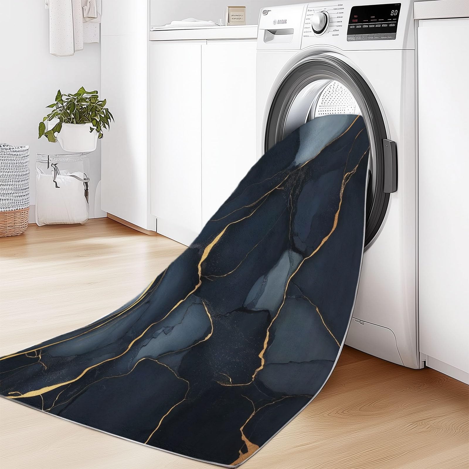 Nowoczesny czarny marmurowy dywan 180 x 240 cm dywan z krótkim runem do salonu i sypialni można prać w pralce modny nadruk idealny do wystroju domu
