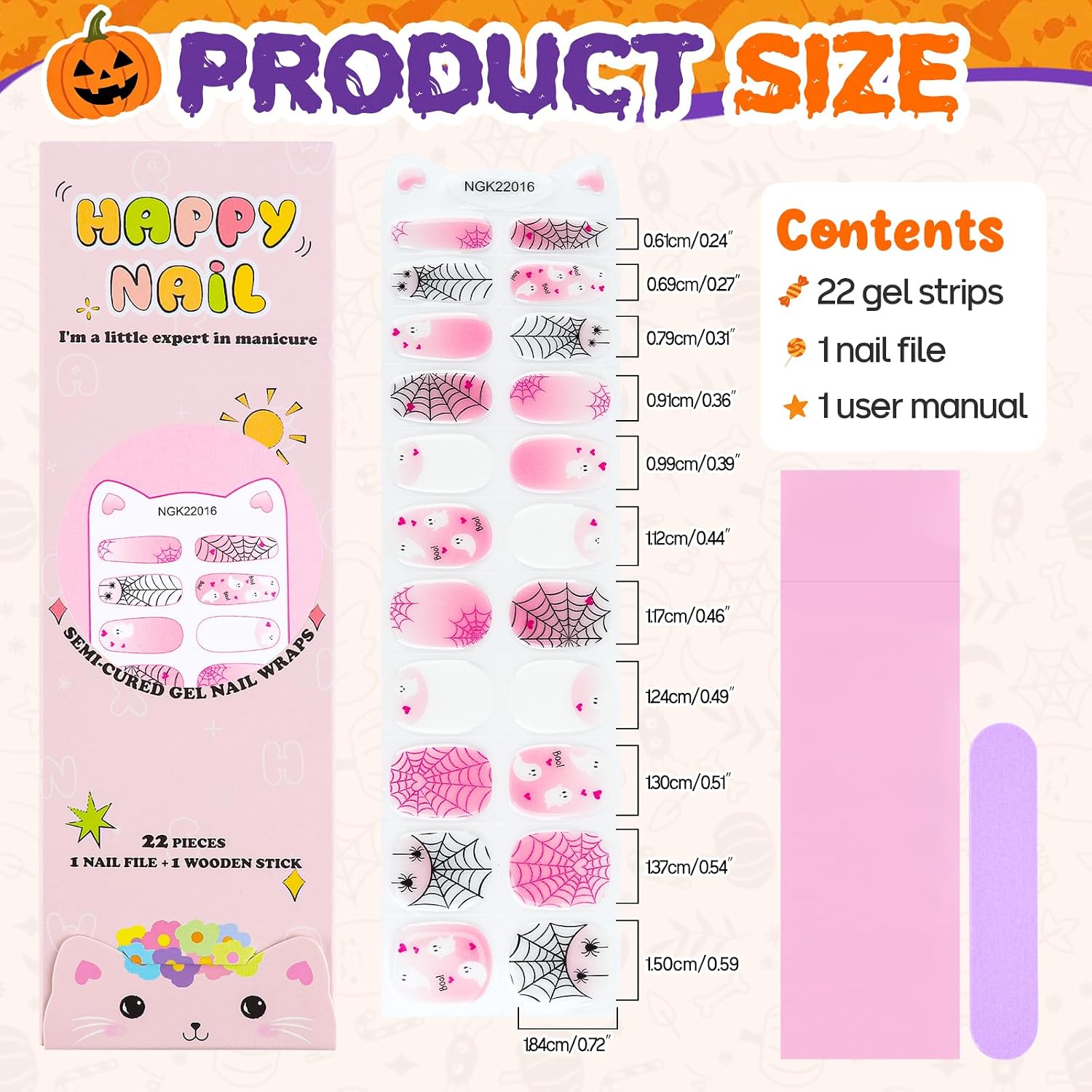 EBANKU Kids Gel Nail Polish Strips, 22 Pcs Halloween Spider Ghost