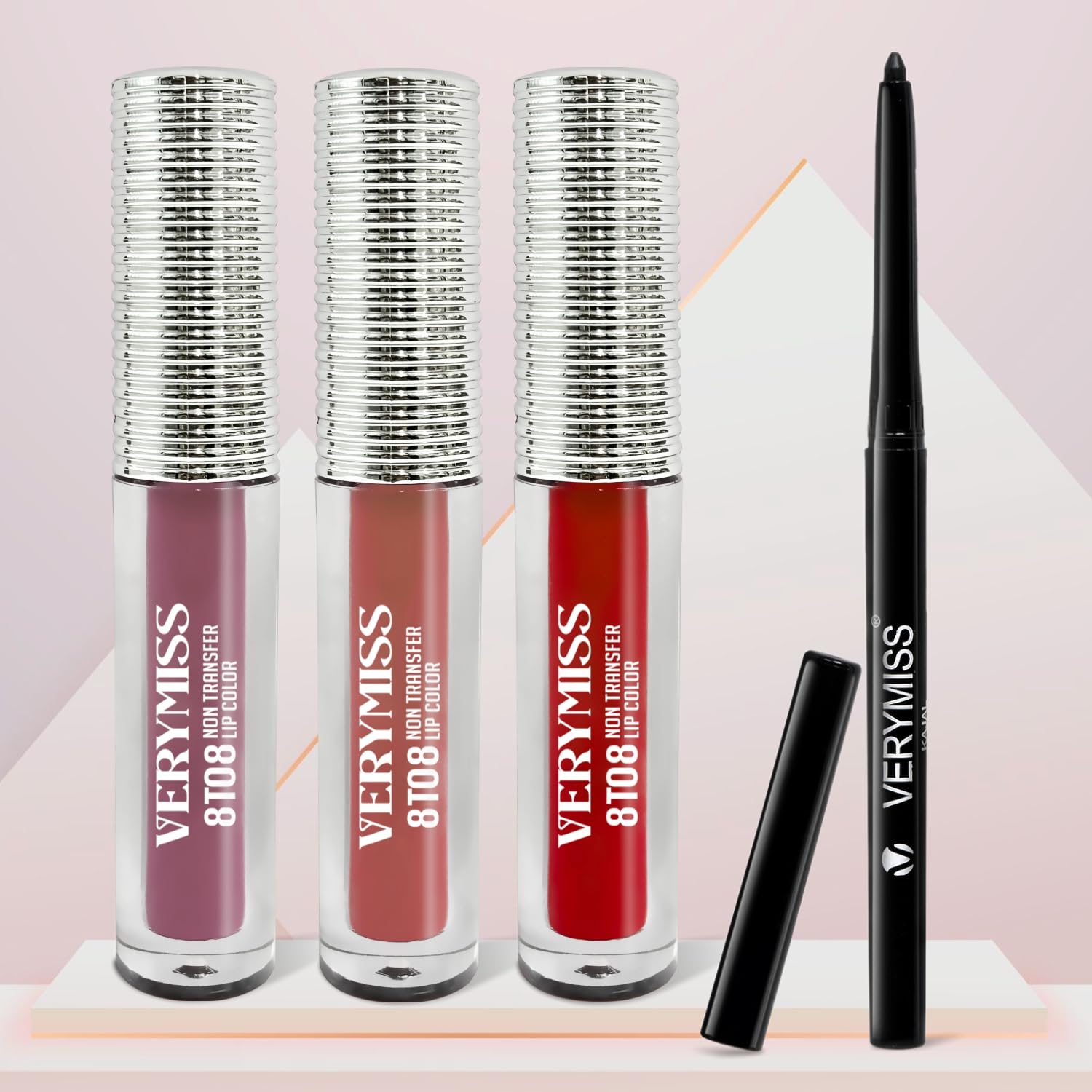 VERYMISS 8 to 8 Non Transfer Liquid Lipstick Set of 3 with Free Waterproof Kajal | Long Lasting Matte Lipstick Combo | Smudge Proof, Kiss Proof & Highly Pigmented | For Women & Girls-image-40