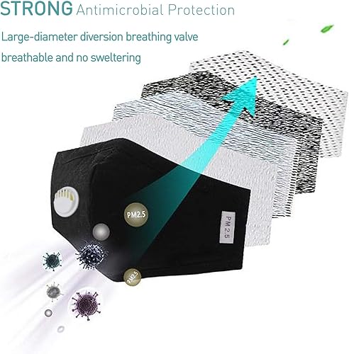 Miniatura 3 de Máscara bucal, paquete de 3 anticontaminación contra el polvo con 6 piezas de filtro de carbón activado, cara de algodón de moda PM2.5 para hombres