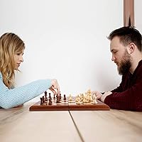 Vista 8 de AMEROUS Juego de ajedrez magnético de madera de 15 pulgadas, tablero plegable, 2 reinas adicionales, ranuras de almacenamiento de ajedrez, paquete