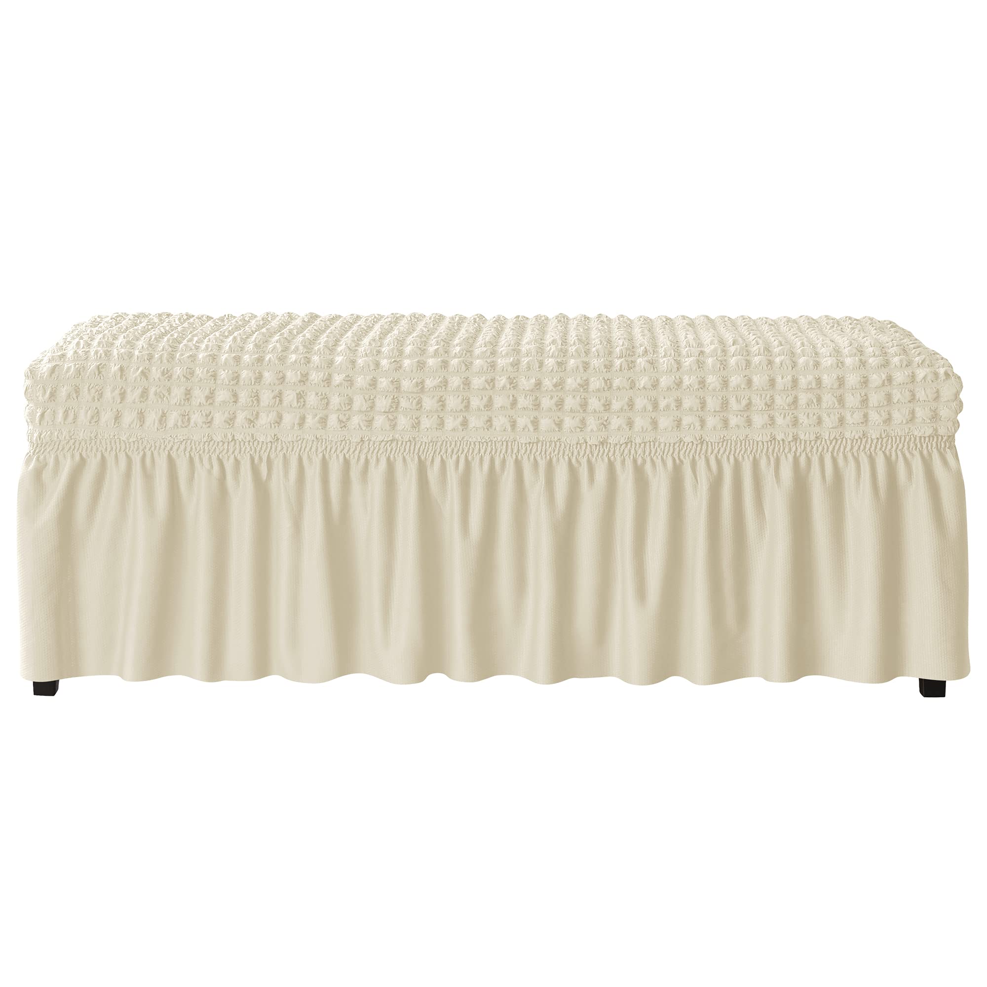 PENDEJATO Dining Room Bench Slipcover, Stretch Bench Covers Soft Bench Protector with Skirt Washable Bench Seat Covers for Living Room Kitchen (Beige,