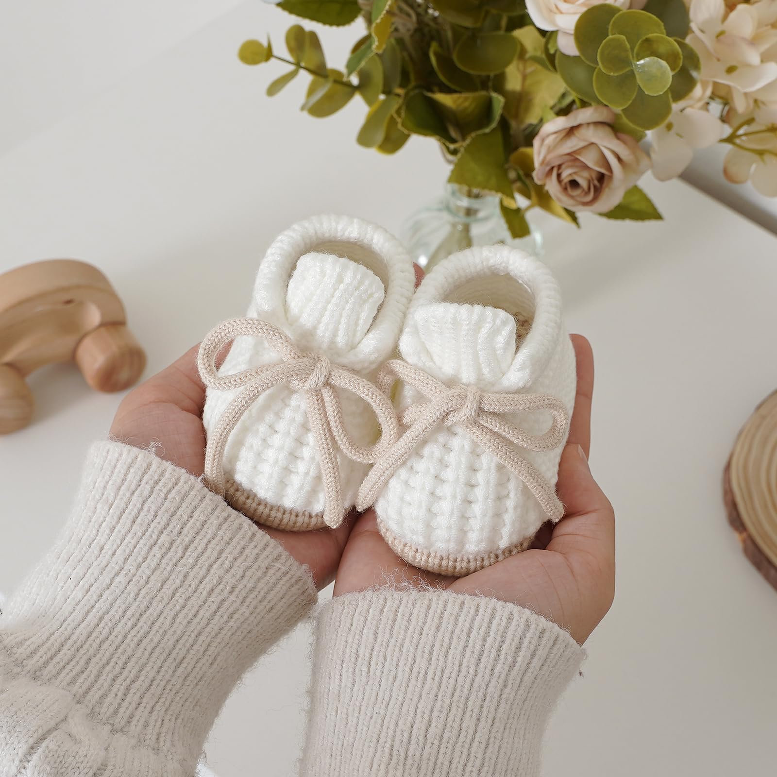 LAWKUL Baby Booties Knit Newborn Shoes Cozy First Walkers Infant Toddler Boots for Boy Girls 0-3 Months — view 2