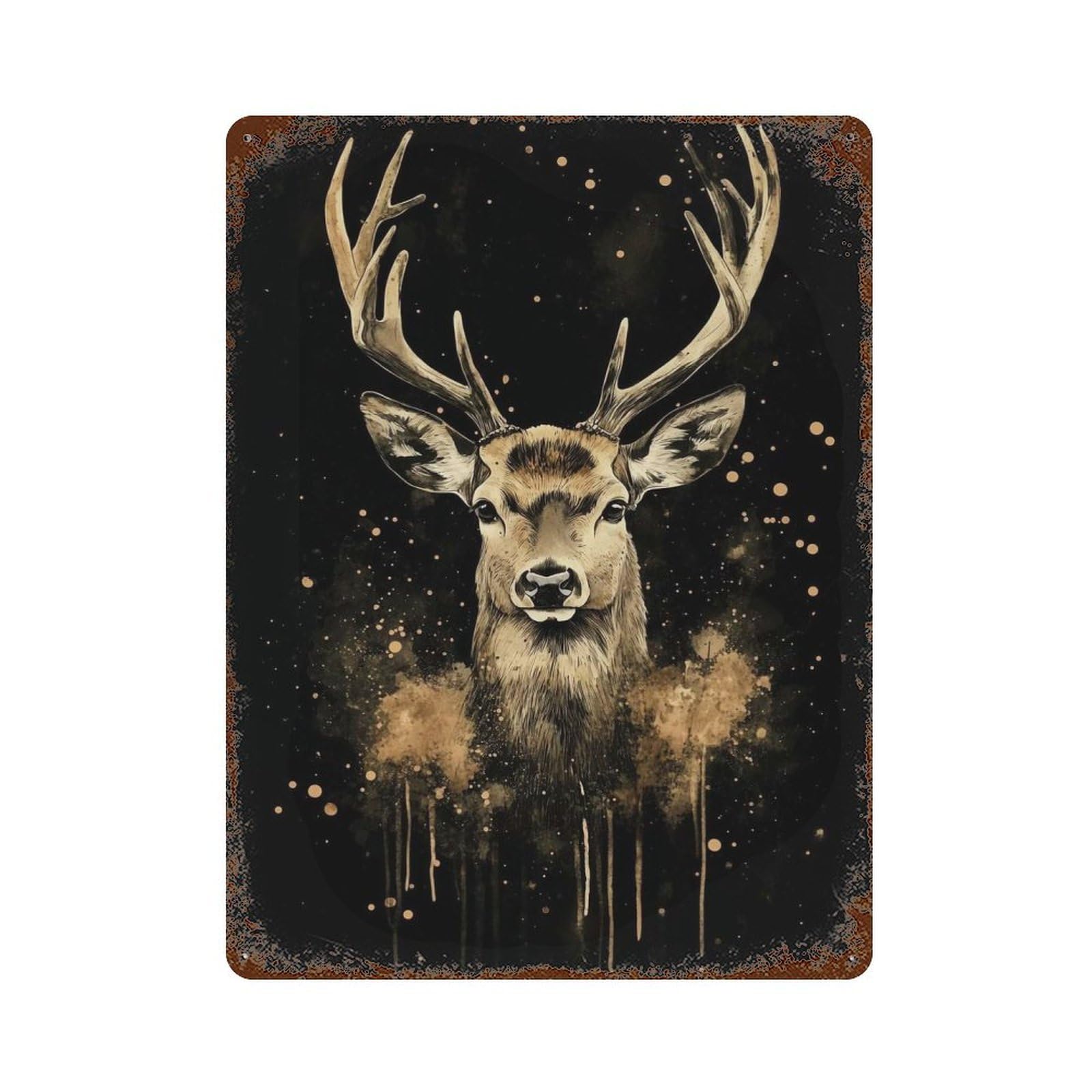 Golden Deer Watercolor Rust Effect Tin Sign 15.7"x11.8", Ideal for Farmhouse, Kitchen And Entryway Decor