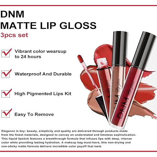 Miniatura 6 de COOSA Kit de 3 vasos antiadherentes de lápiz labial líquido mate las 24 horas, impermeable, mate, de larga duración, para mujeres, juego de