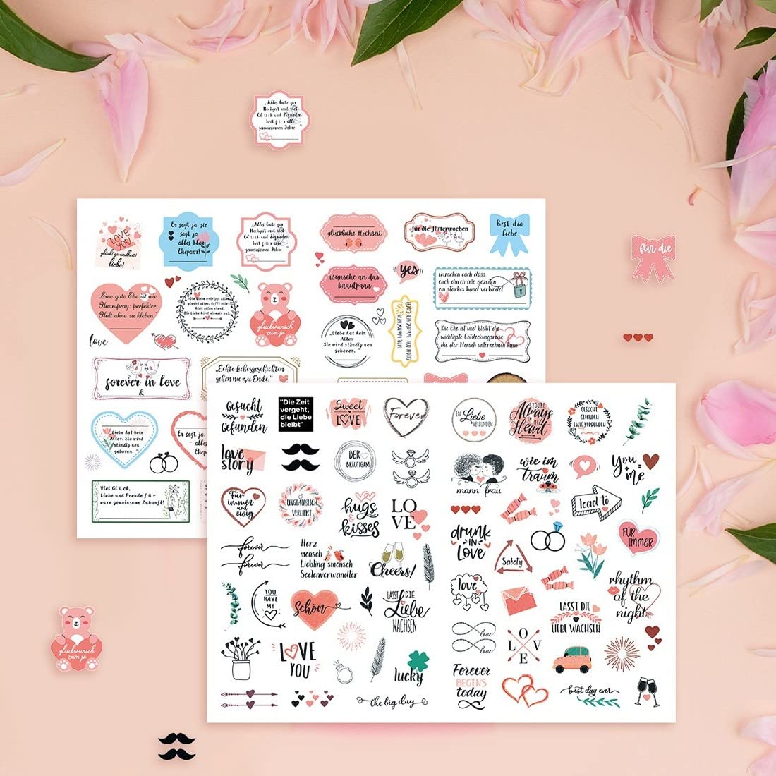 Sticker De Mariage - 266 Motifs - Autocollant De Mariage - Autocollant Pour Livre D'or Ou Album Photo Avec Beaucoup D'amour - Décoration Parfaite Pour Mariage Ou Scrapbooking