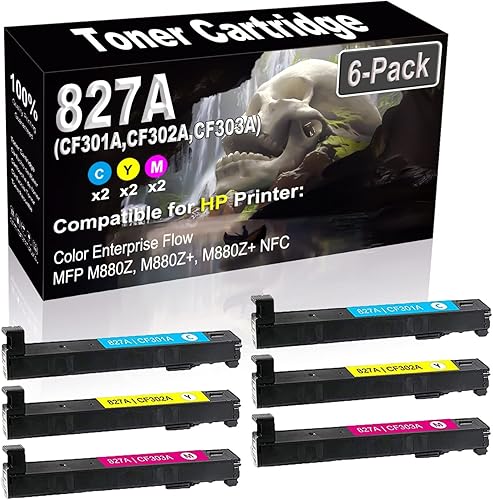 Paquete de 6 cartuchos de tóner compatibles (2C+2Y+2M) para impresora 827A | CF301A CF302A CF303A para uso en impresora Color Enterprise Flow MFP
