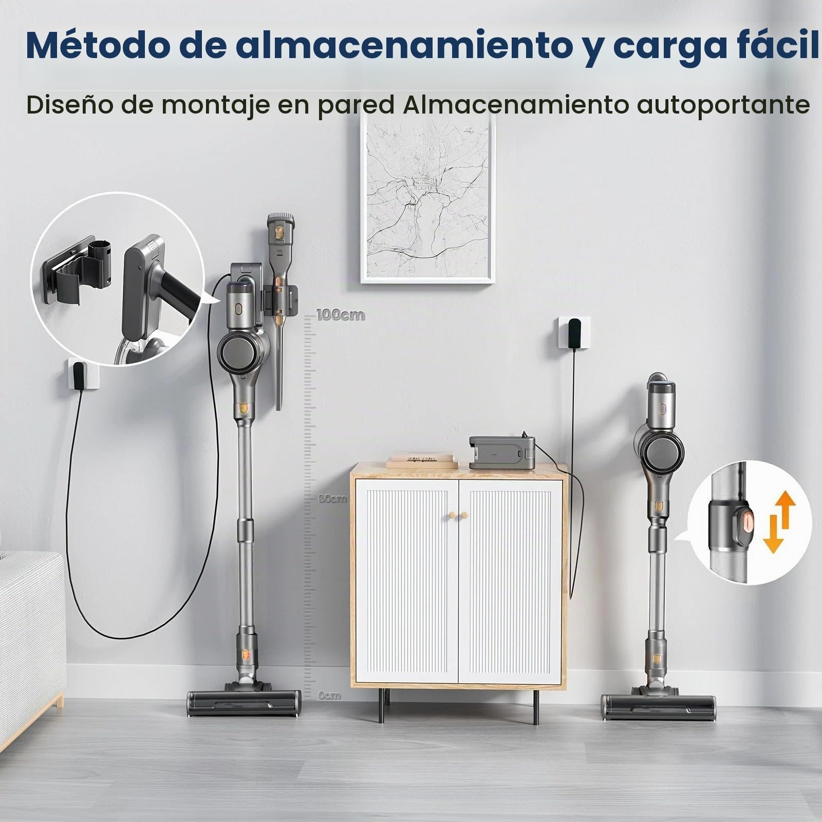 Aspiradora Sin Cable Potente 45KPa, 55 Min, Aspirador Escoba Vertical Inalámbrico con Filtro HEPA, Modo Automático, LED y Batería Extraíble, para Suelos/Alfombras/Pelo de Animales