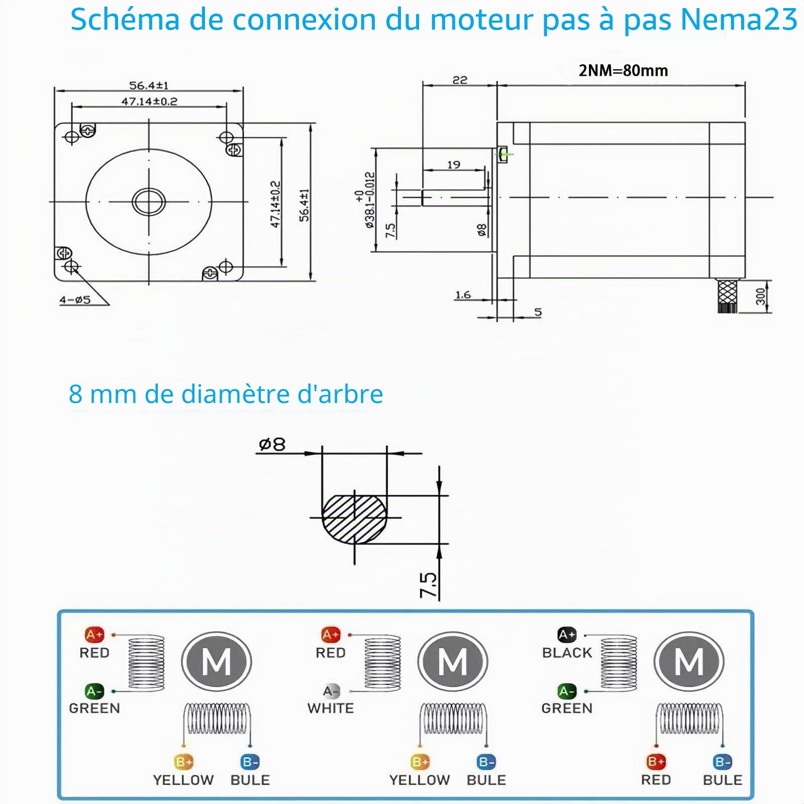 Nema 23 Moteur pas à pas 1 axe CNC Kit 2 Nm 200 Ncm 285 oz.in 3 A 2 phases 4 fils Moteur pas à pas et DM556 20-50 V DC pilote de moteur pas à pas pour imprimante 3D, fraiseuse, robot rotatif