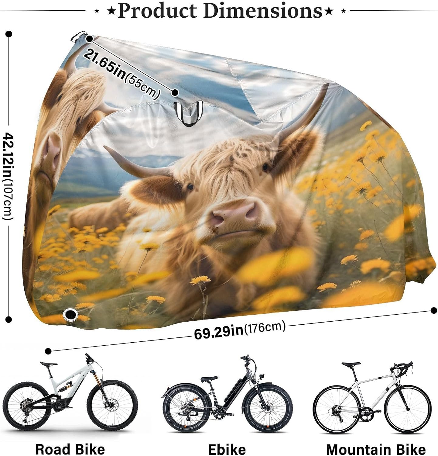 ALAZA Cattle in Field Bike Cover Waterproof Outdoor Ebike Bicycle Covers Tarp Protection for 1/2 Bikes, Sun UV Dust Wind Proof