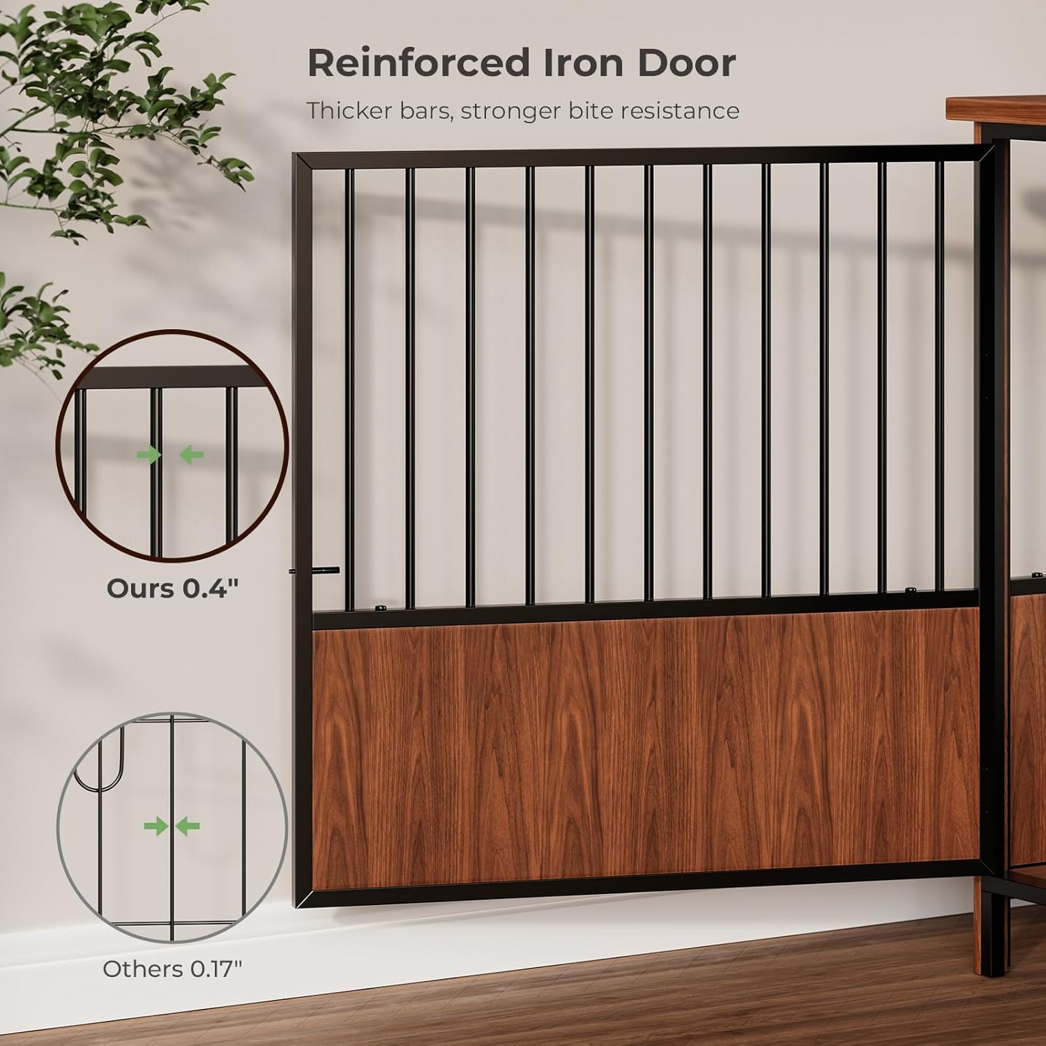 43'' XL Fluted Large Dog Crate Furniture with 3 Doors, Modern Indoor Decorative Dog Crate End Table, Wooden Dog Kennel Cage for Medium to Large Dogs, Walnut