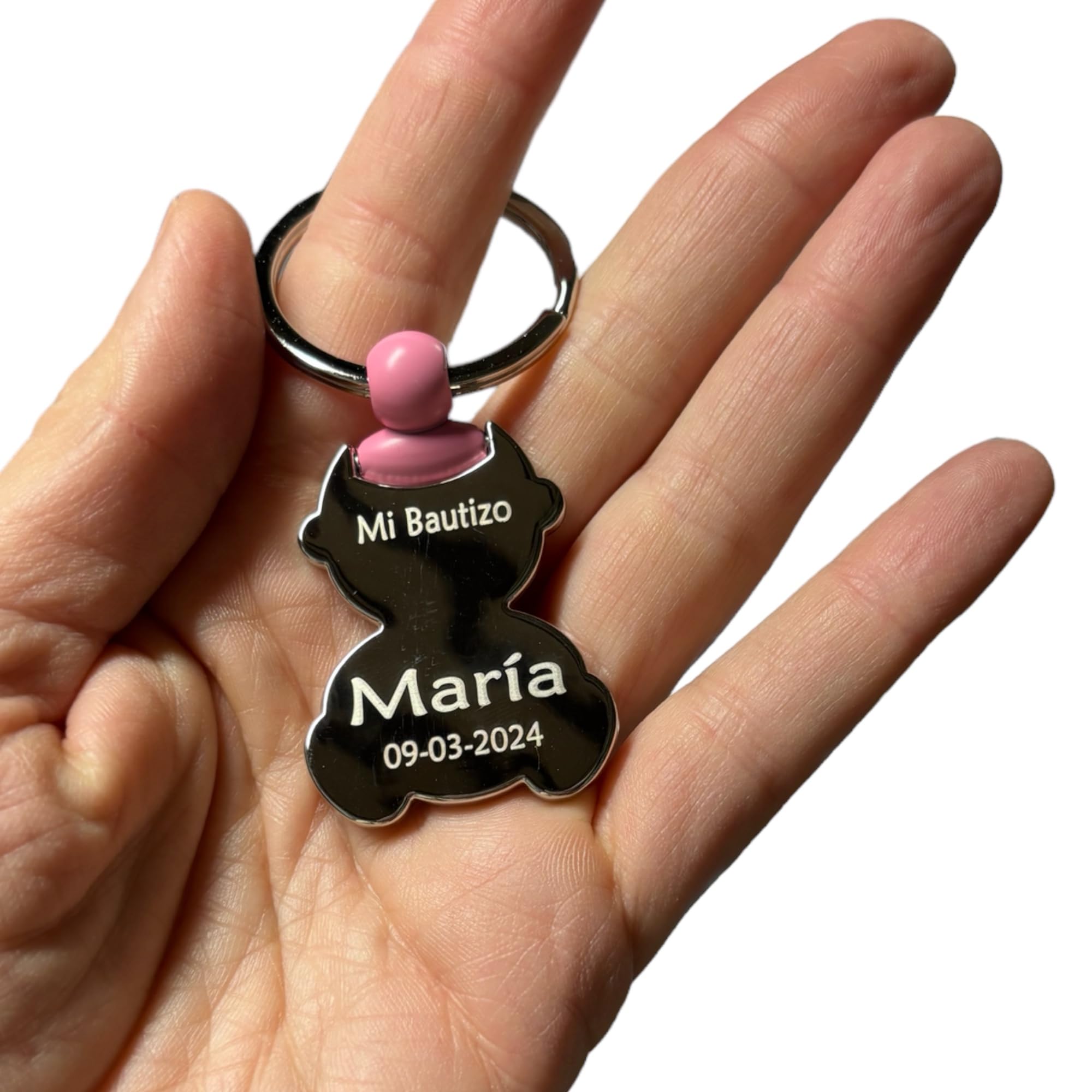 Curia Grabador - Pack 10 Llaveros Bautizo Niña Personalizados con Nombre y Fecha - Recuerdo de Metal Grabado, Rosa. Detalles originales para Bautizo