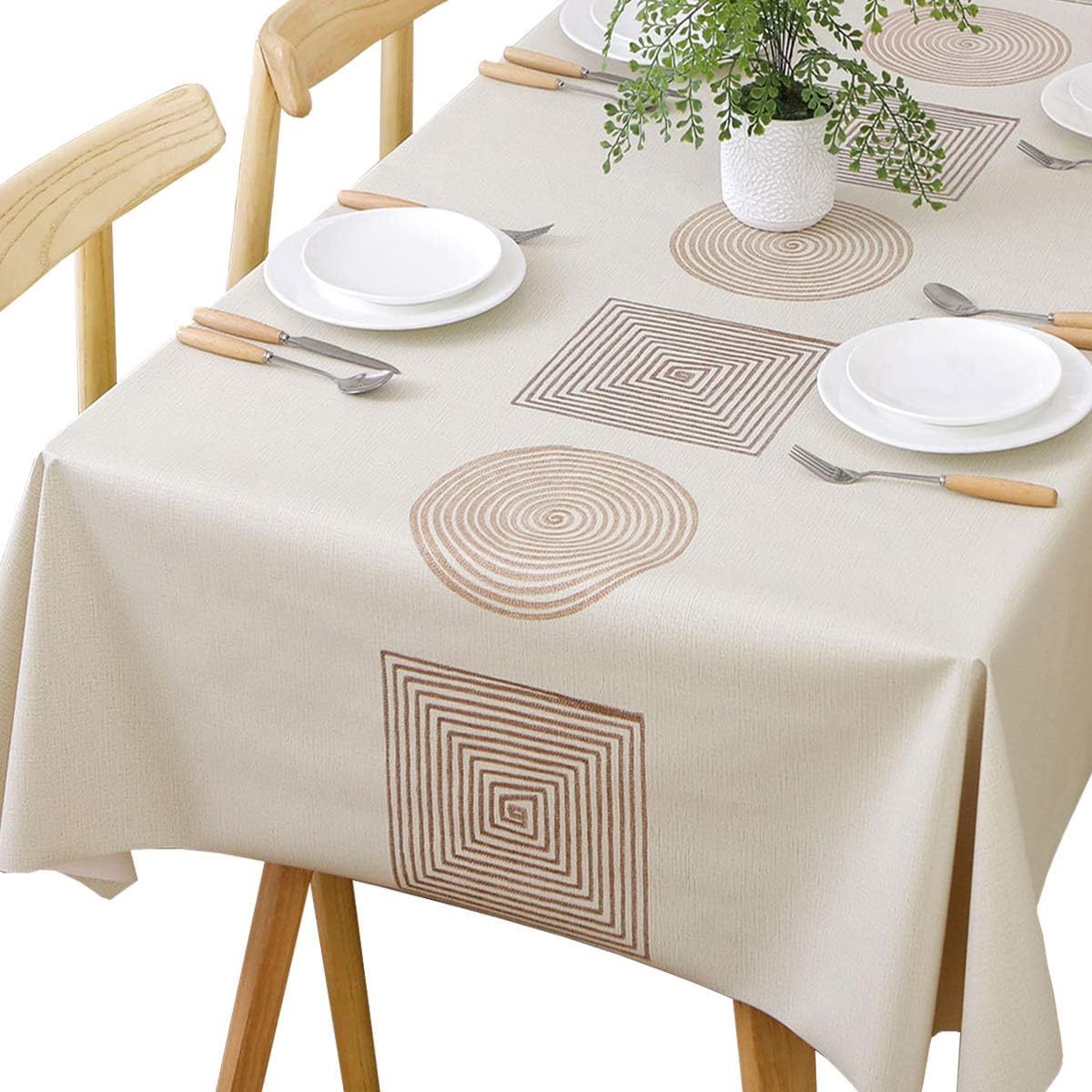 Waterproof Rectangle Tablecloth, Wipeable PVC Table Cloth, Oil Proof Stain Resistant Vinyl Table Cover 4-6 Seats Table Protector for Home Kitchen Dining Parties Picnic Outdoor Indoor 140 x 200 CM
