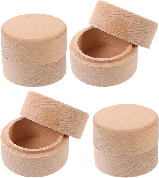 MUCKLILY Boîte à Bijoux Ronde en Bois de Hêtre Beige, Lot de 4 Pièces Design Sécurisé, Protège la Poussière et L'humidité, pour Dents de Bébé et Bagues Lors de Mariages - 1