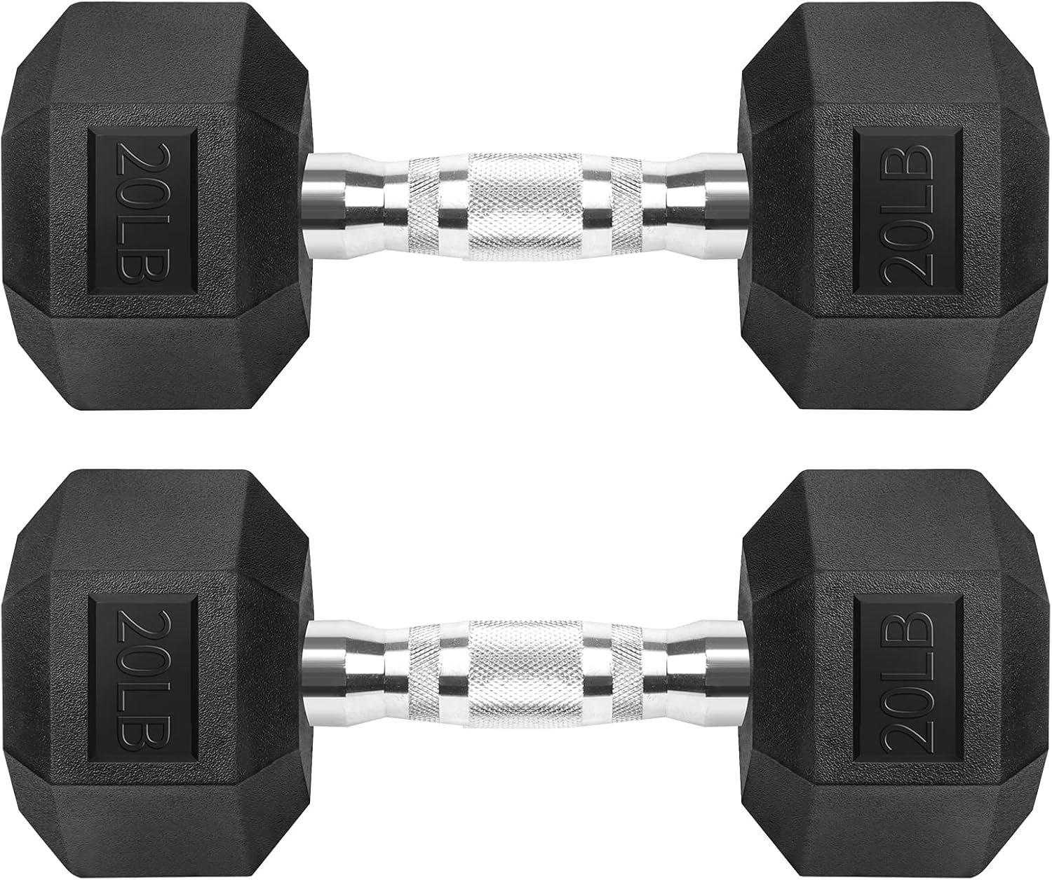 Hex Dumbbells Rubber Coated Cast Iron Hex Black Dumbbell Free Weights for Exercises 20 Pounds / Pair